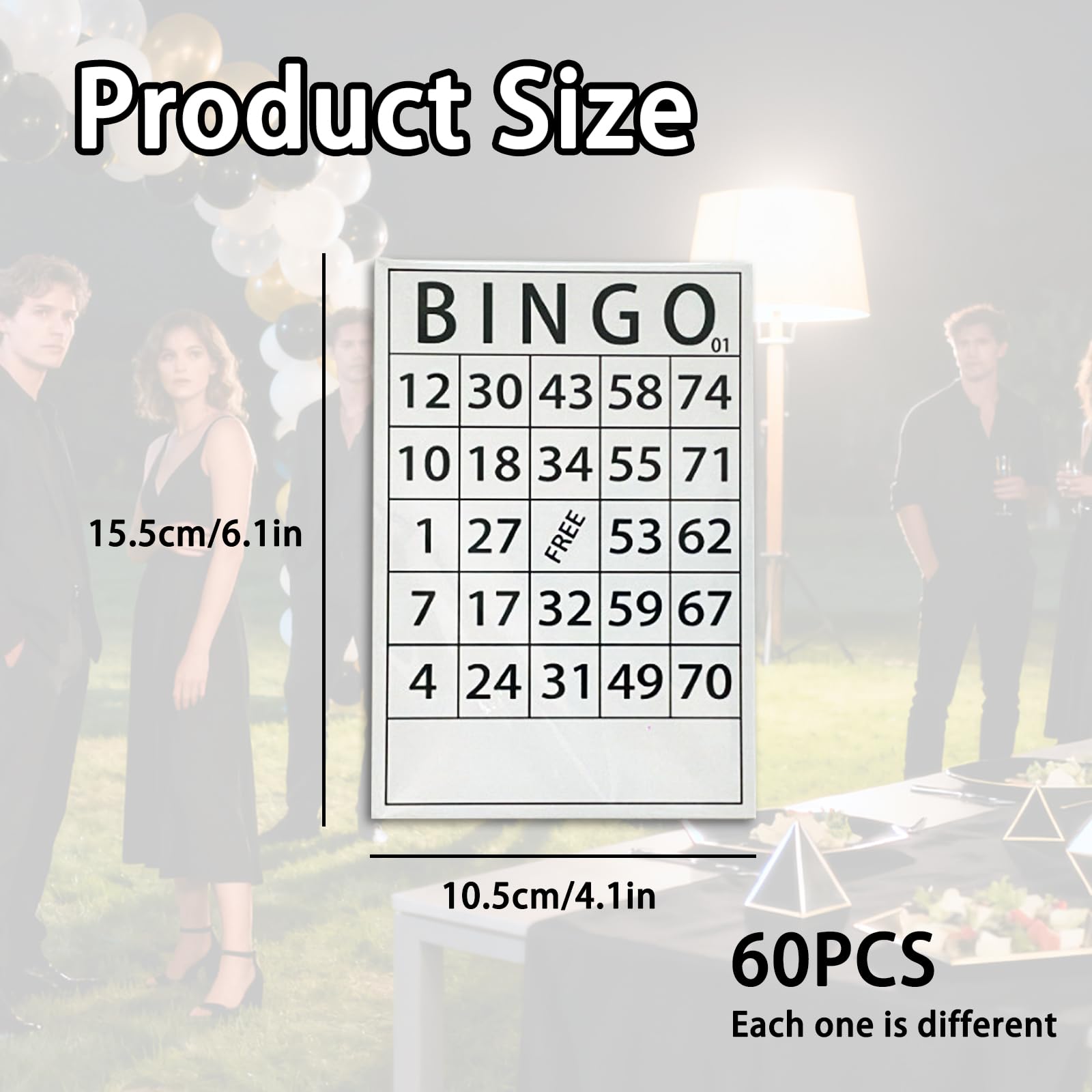 Carte Bingo Gioco tombola 60 Pezzi Formato Gigante 15.5x10 cm Multicolore per Feste Compleanni Matrimoni Eventi Famiglia Amici Divertimento interattivo Bambini Adulti riutilizzabili