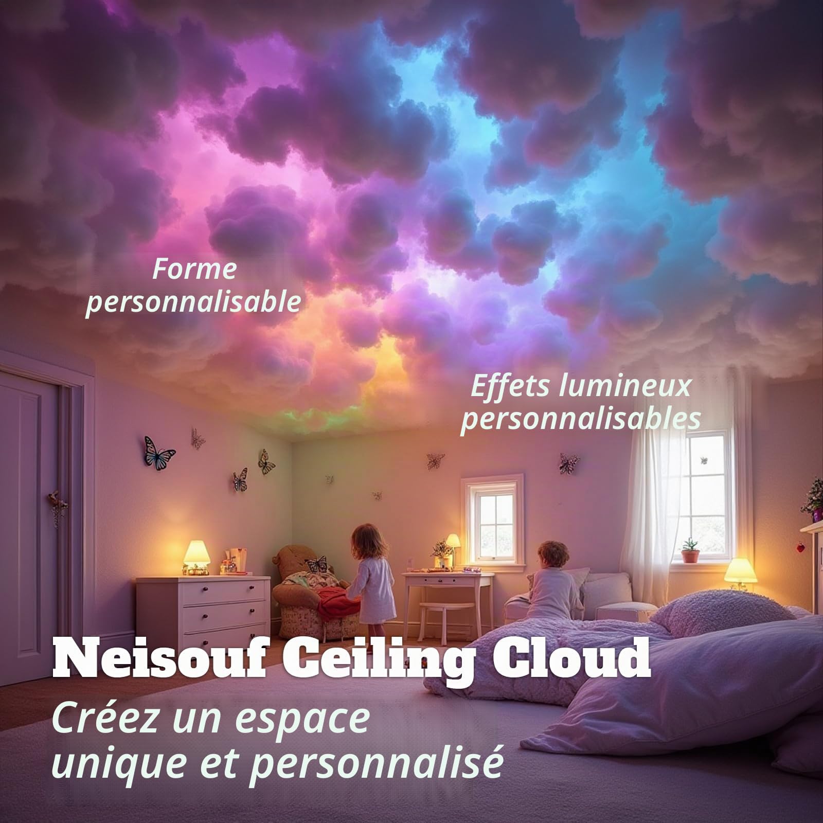 Couverture nuageuse LED en coton RGB IC 3D 5m avec application et télécommande