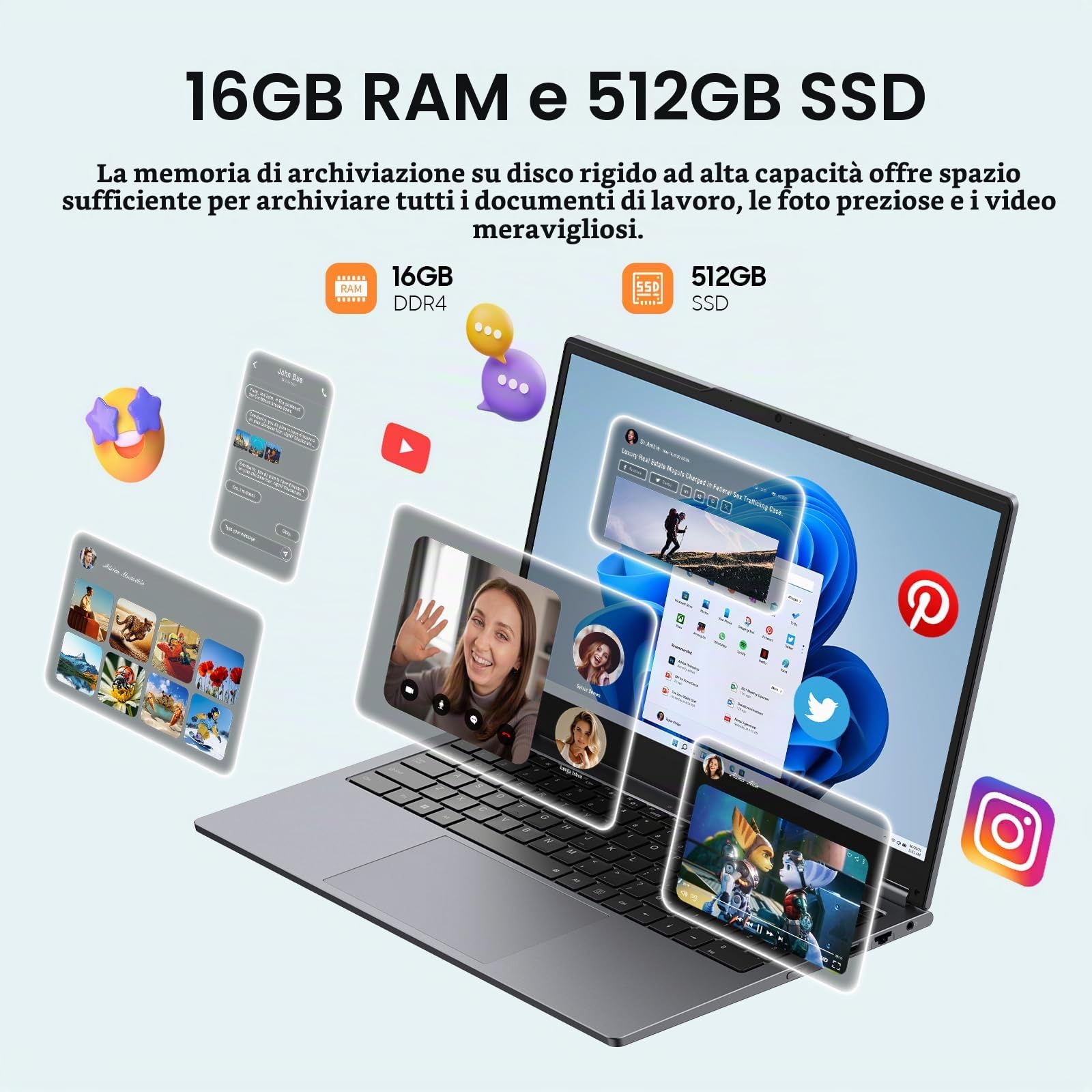 Yoga 2 in 1 Laptop 15,6", 16 GB di RAM DDR4, 512 GB di SSD,AMD Ryzen 3 3200U (fino a 3,5 GHz), AMD Radeon Vega 3, Touch Screen Full HD,Wi-FI 5,BT5.1,RJ45,Tastiera retroilluminata