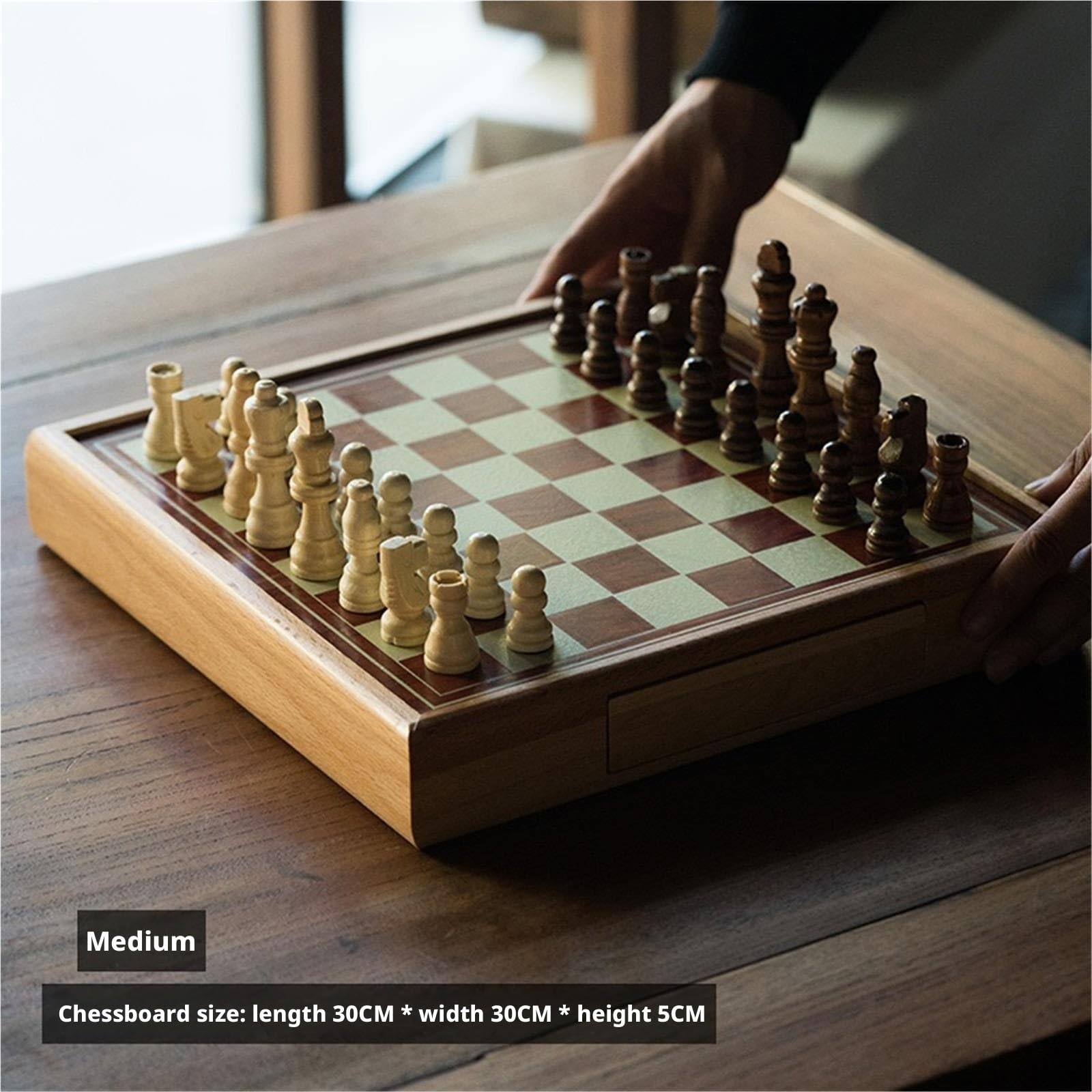 Schachspiel Aus Massivholz Mit Schubladen, Tragbares Spiel for Anfänger(30x30cm)