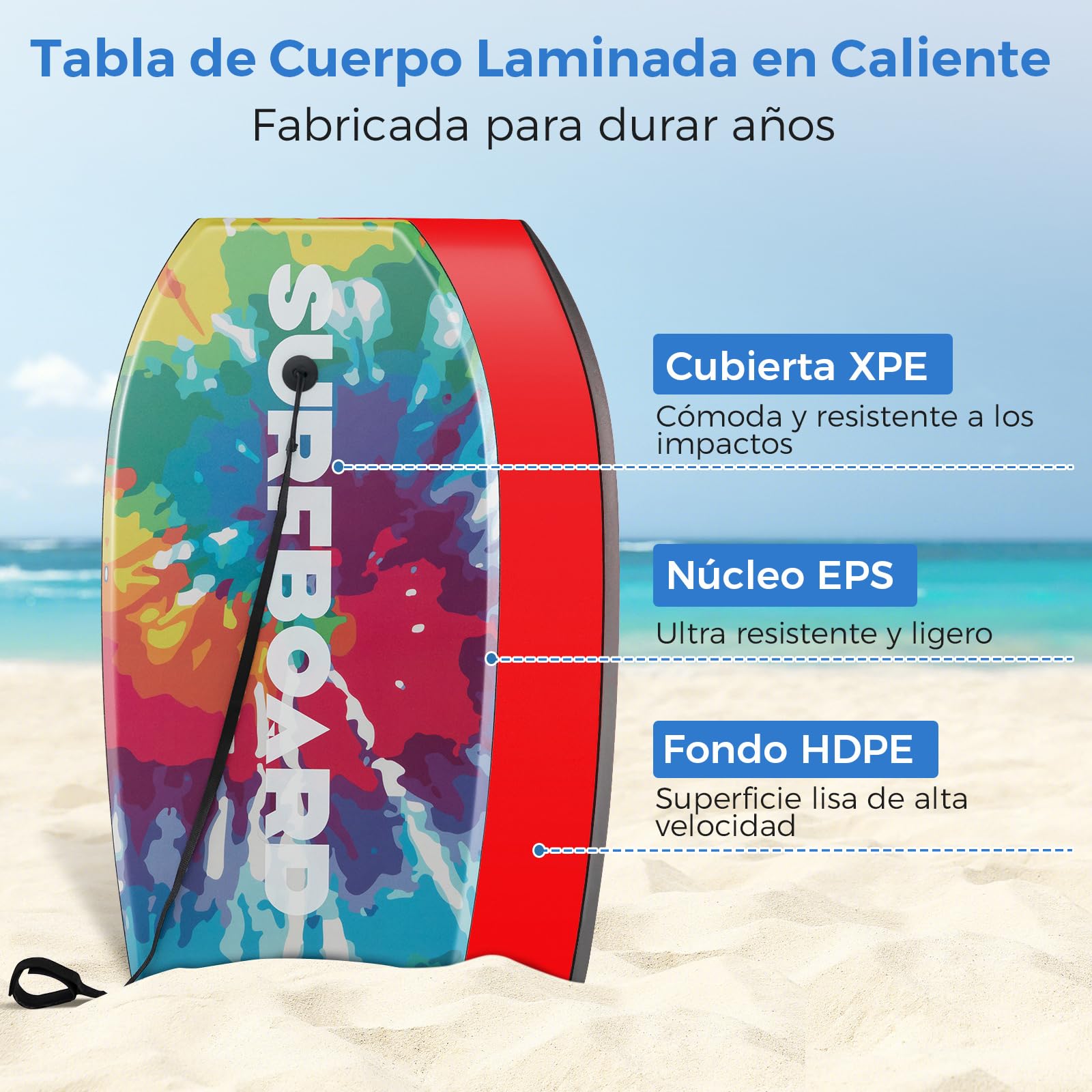 COSTWAY Tabla de Surf de 33 Pulgadas, Tabla Bodyboard Unisex con Núcleo EPS, Fondo HDPE, Cola Crescent, Doble Canal y Correa de Muñeca