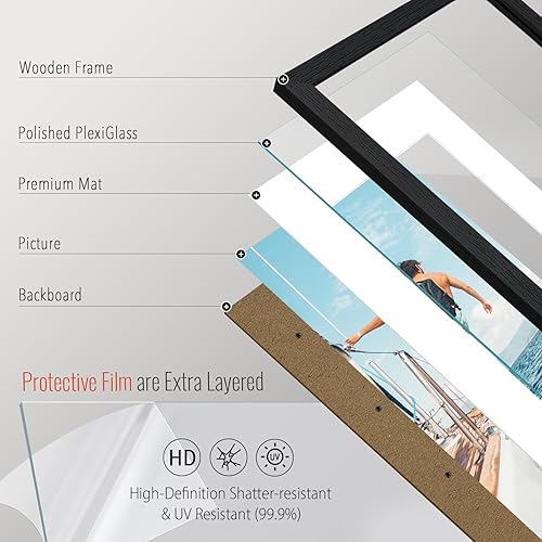 Miniatura 4 de VCK Paquete de 4 marcos para póster de 20 x 30 pulgadas, marco de madera negra con plexiglás pulido, para fotos de 16 x 24 pulgadas con paspartú o