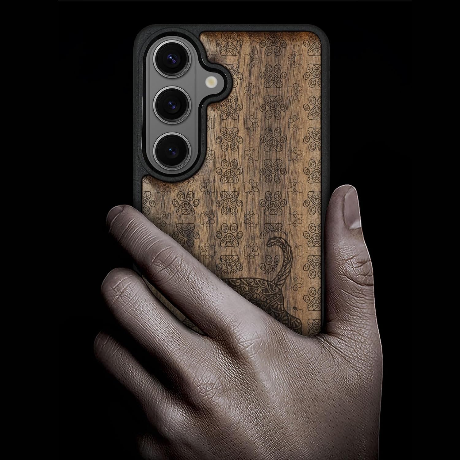 Carveit Magnetic Wooden Case for Galaxy S26+ Samsung S26 Plus Case, TPU Shockproof Cover & Wood Engraved, Compatible with MagSafe Wireless Chargers (Majestic Tribal Feline) Walnut
