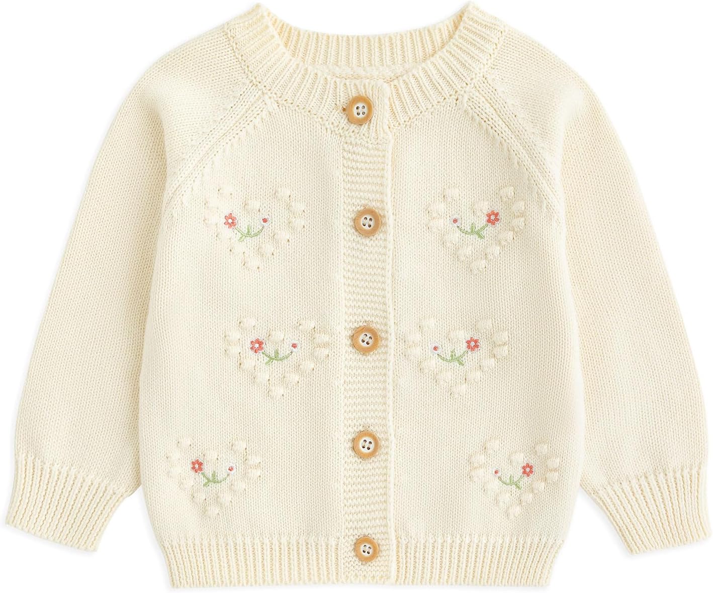 Simplee kids Baby Girl Knit Cardigan Sweater Cream Cotton Autumn Coat
