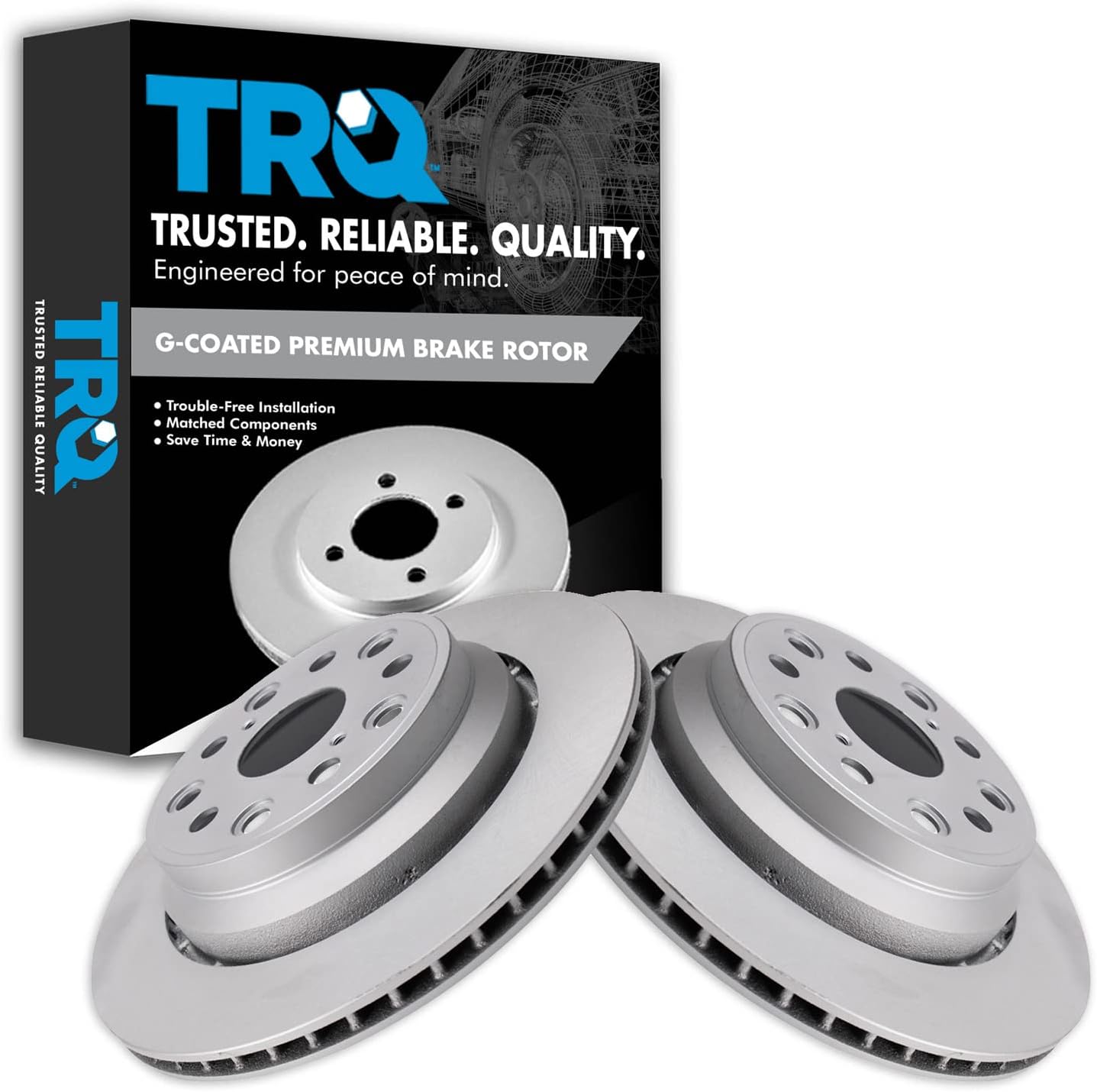 TRQ Rear Brake Rotors Set Vented Premium G-Coated Compatible with 2007-2017 Lexus LS460
