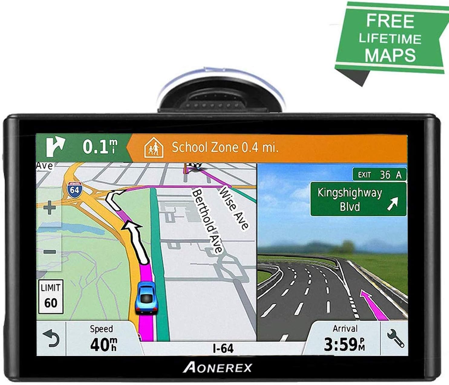 SAT NAV,GPS Navigation System,Aonerex 7inch Car Truck Lorry Satellite Navigator Device,built 8GB&256MB Pre-installed UK and EU Latest Maps for Free Lifetime Updates