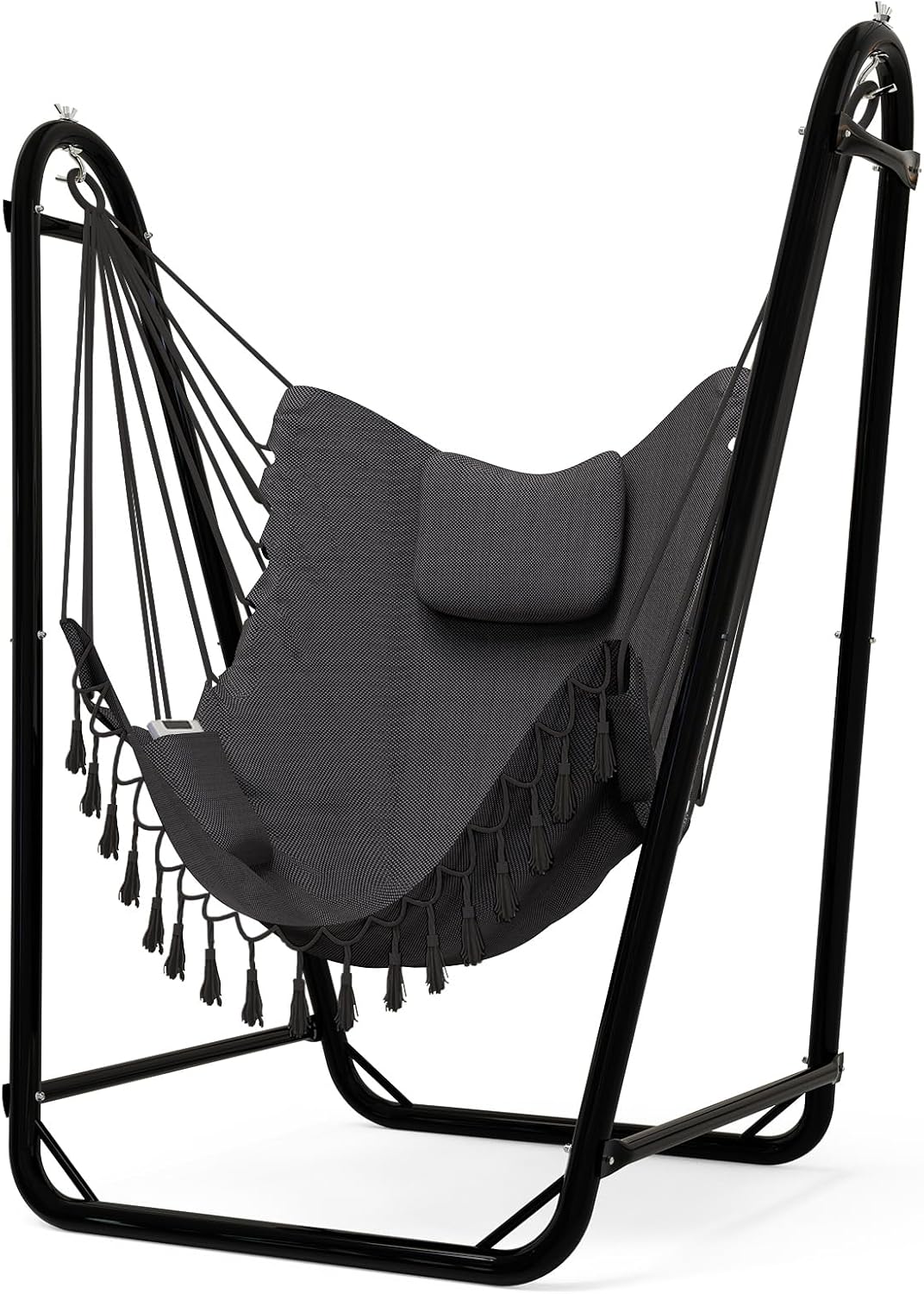 Unique U-Shaped Hammock Chair with Stand,Sturdy & Rust-Resistant,Free Gray Cotton Hammock Chair Grey