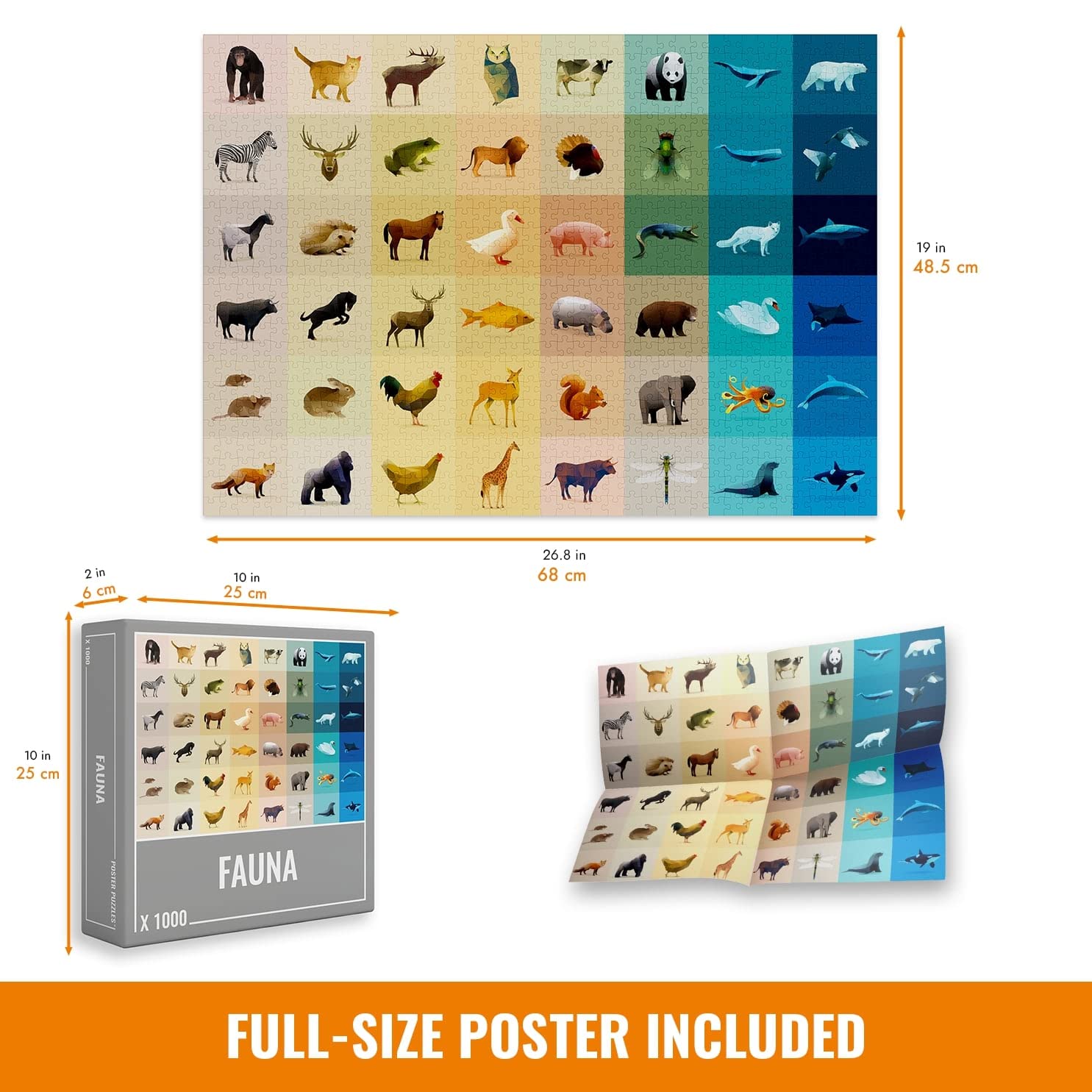 Cloudberries Fauna - Buntes 1000 Teile Puzzle fŸr Erwachsene mit coolen Polygon-Tieren und einfachem Farbblockmuster. Erwachsenenpuzzle in Europa aus FSC-Papier hergestellt