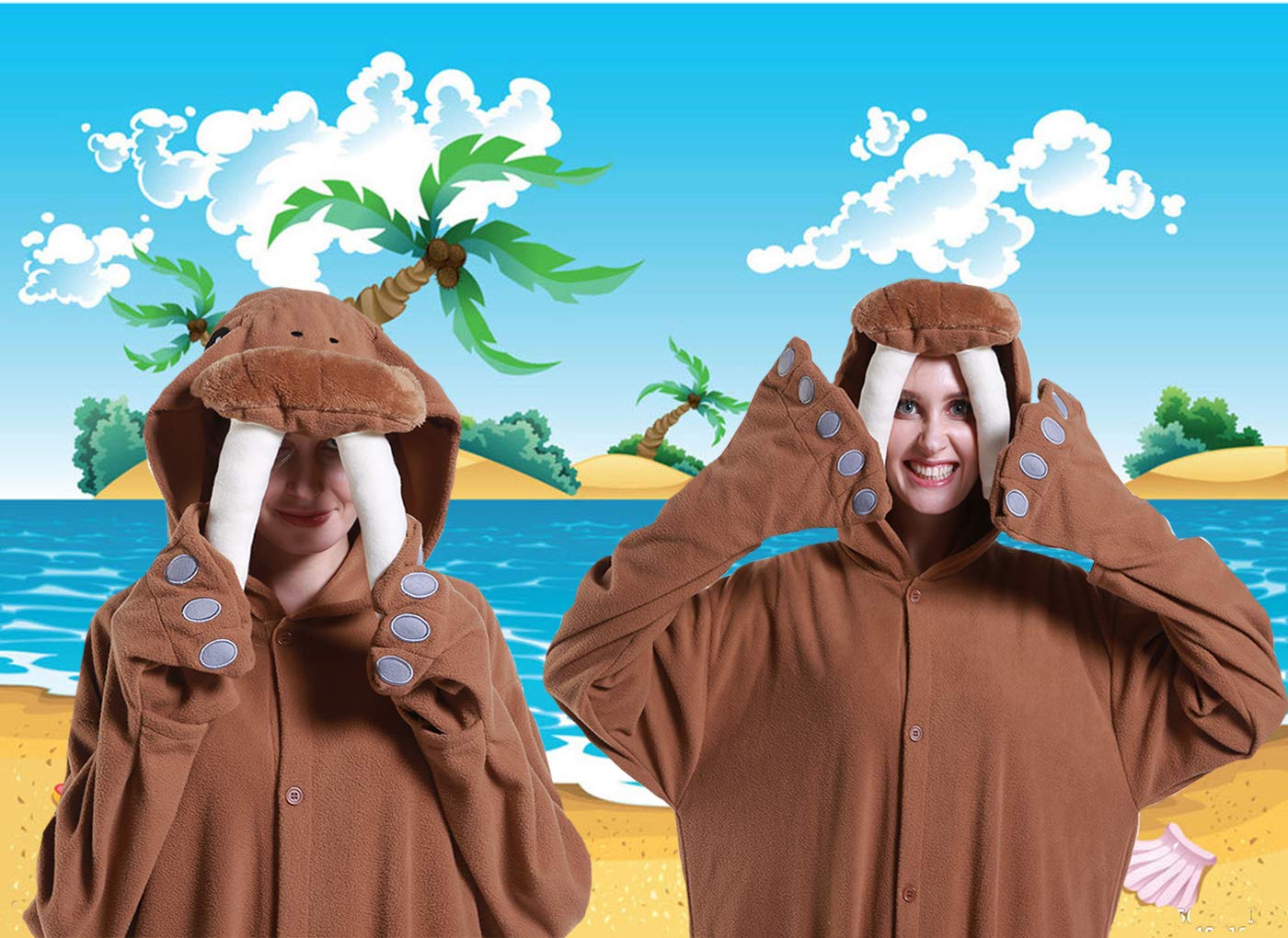 dressfan Unisex Pigiama di Tricheco Costumi Animale Monopezzi Anime Walrus Cosplay Costumi Halloween Tuta Attrezzatura per Donne Uomo