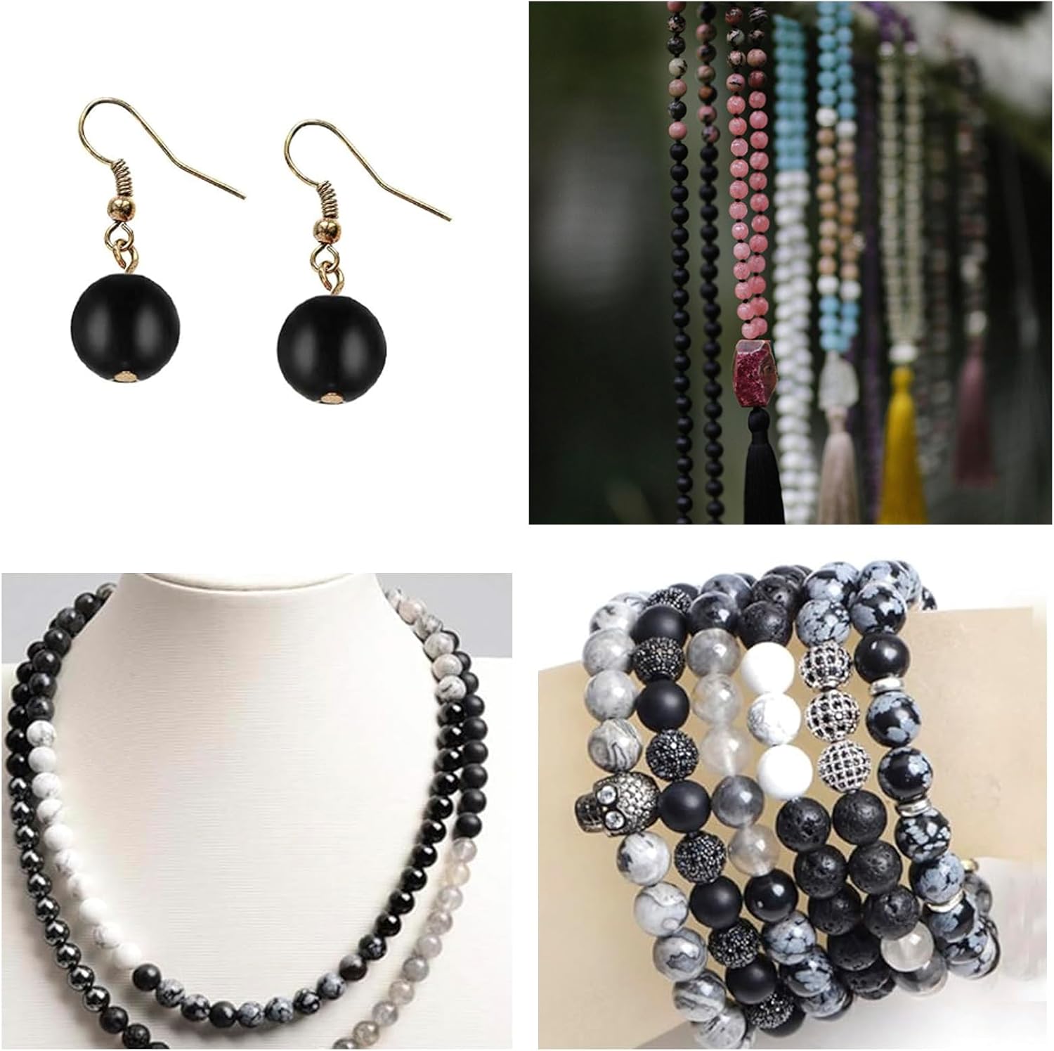 100Pcs 10mm Matte Black Onyx Agate Beads for Jewelry Making, Natural Round Loose Gemstone Stone Bead for Necklace Bracelets, Crafts for Adults with Crystal Stretch Cord - Image 7