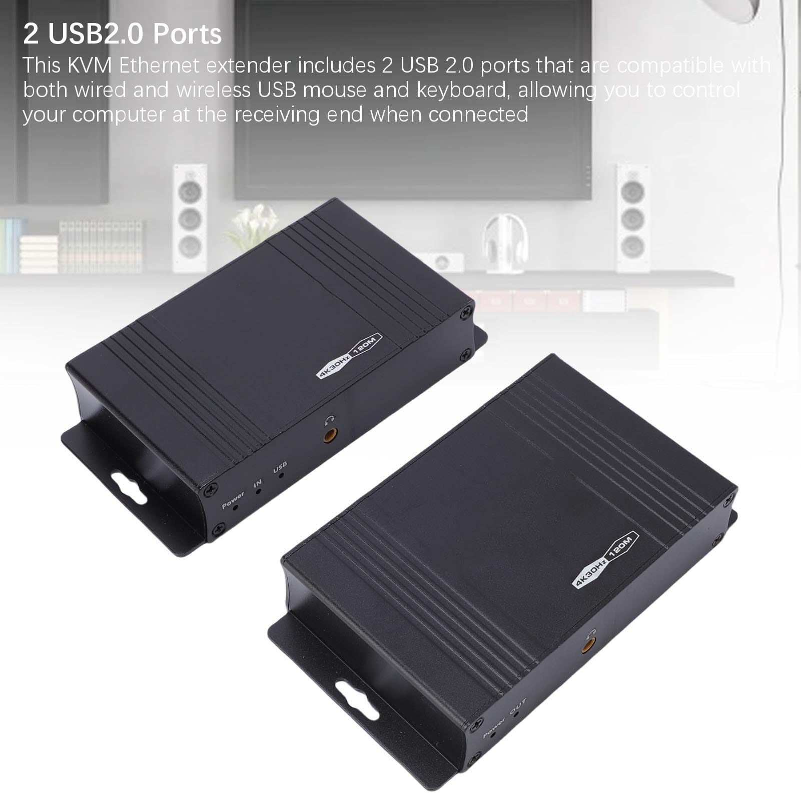 LICAEVEY Extension Ethernet KVM, émetteur Récepteur Multimédia HD 4K 30 Hz 120 M avec Ports USB 2.0 et Technologie POC, pour Contrôle par Ordinateur Via Câble CAT5e/6/7