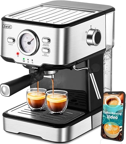 Gevi Máquina de café espresso de 15 bares cafetera espresso profesional con espumador de leche para expreso latte machiato y capuchino tanque de