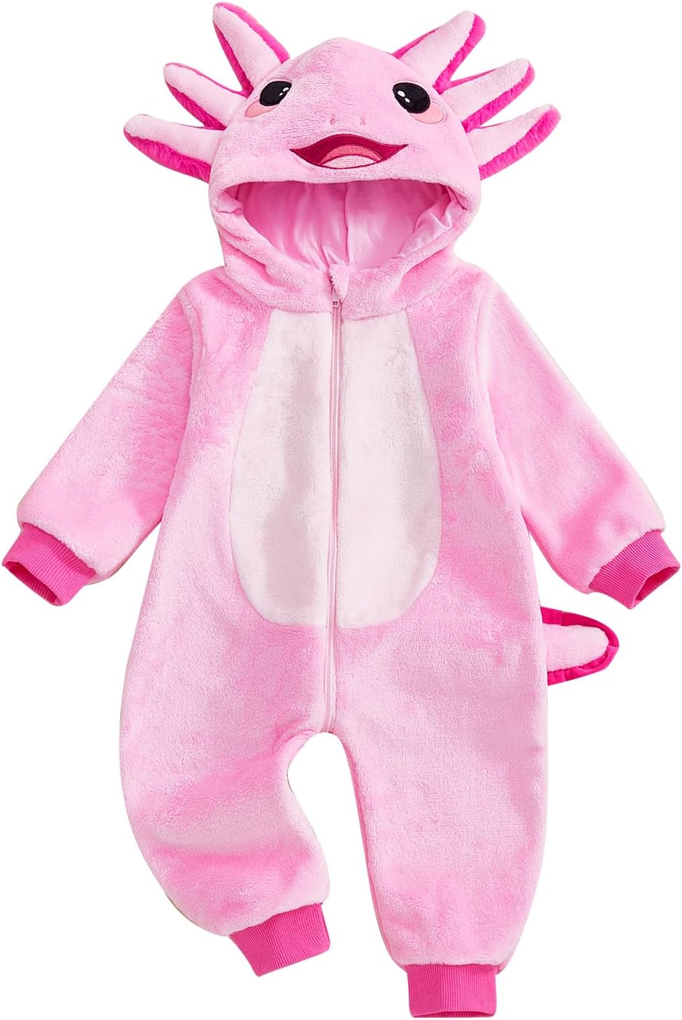 Infant Baby Girl Pink Dinosaur Clothes Axolotl Long Sleeve Zip Up Furry Hooded Romper Jumpsuit Outfits