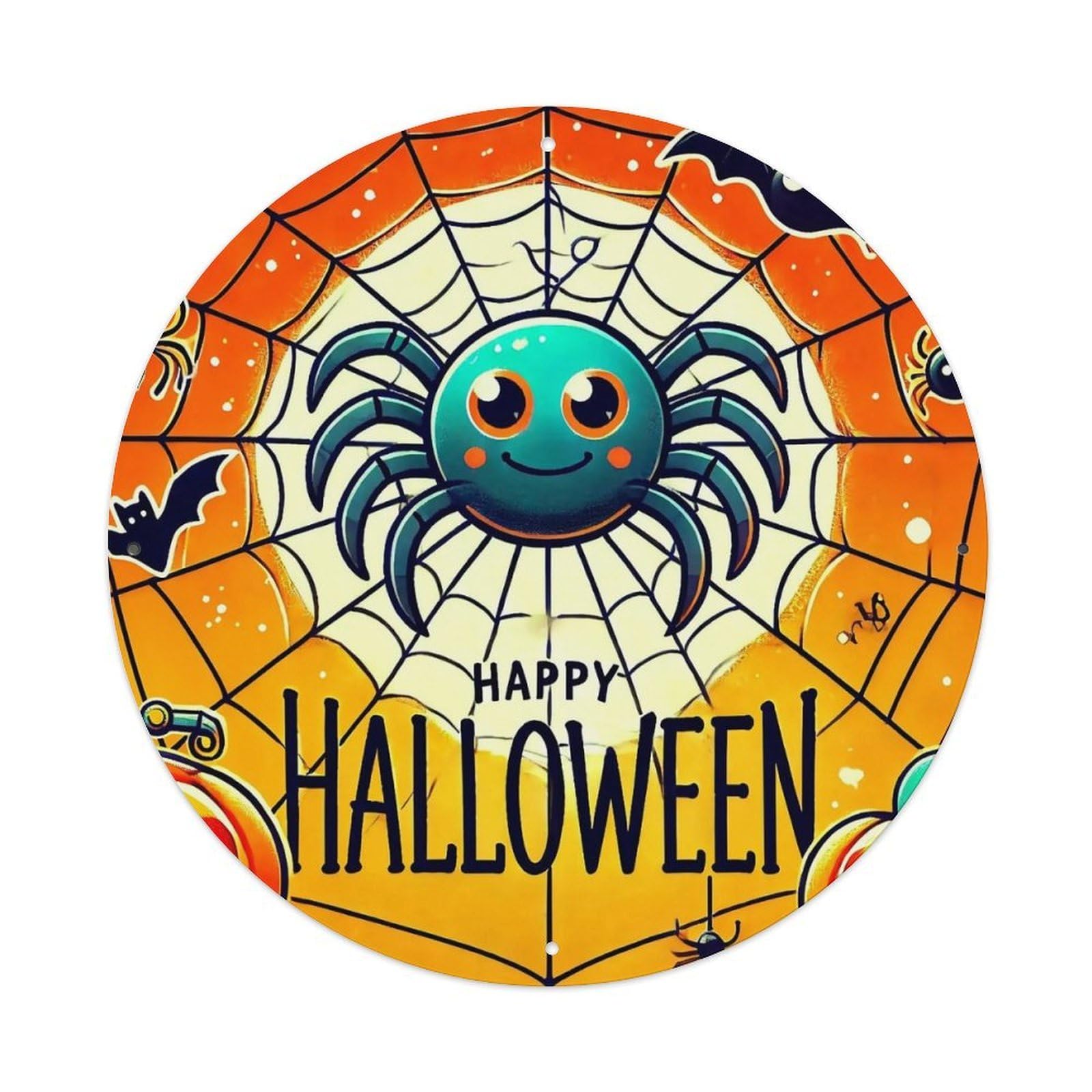 Spider Web Bats Pumpkins Halloween Round Metal Tin Sign Vintage Wall Decor, Bar Garage Cafe Kitchen Home Wall Art Poster 8x8inches