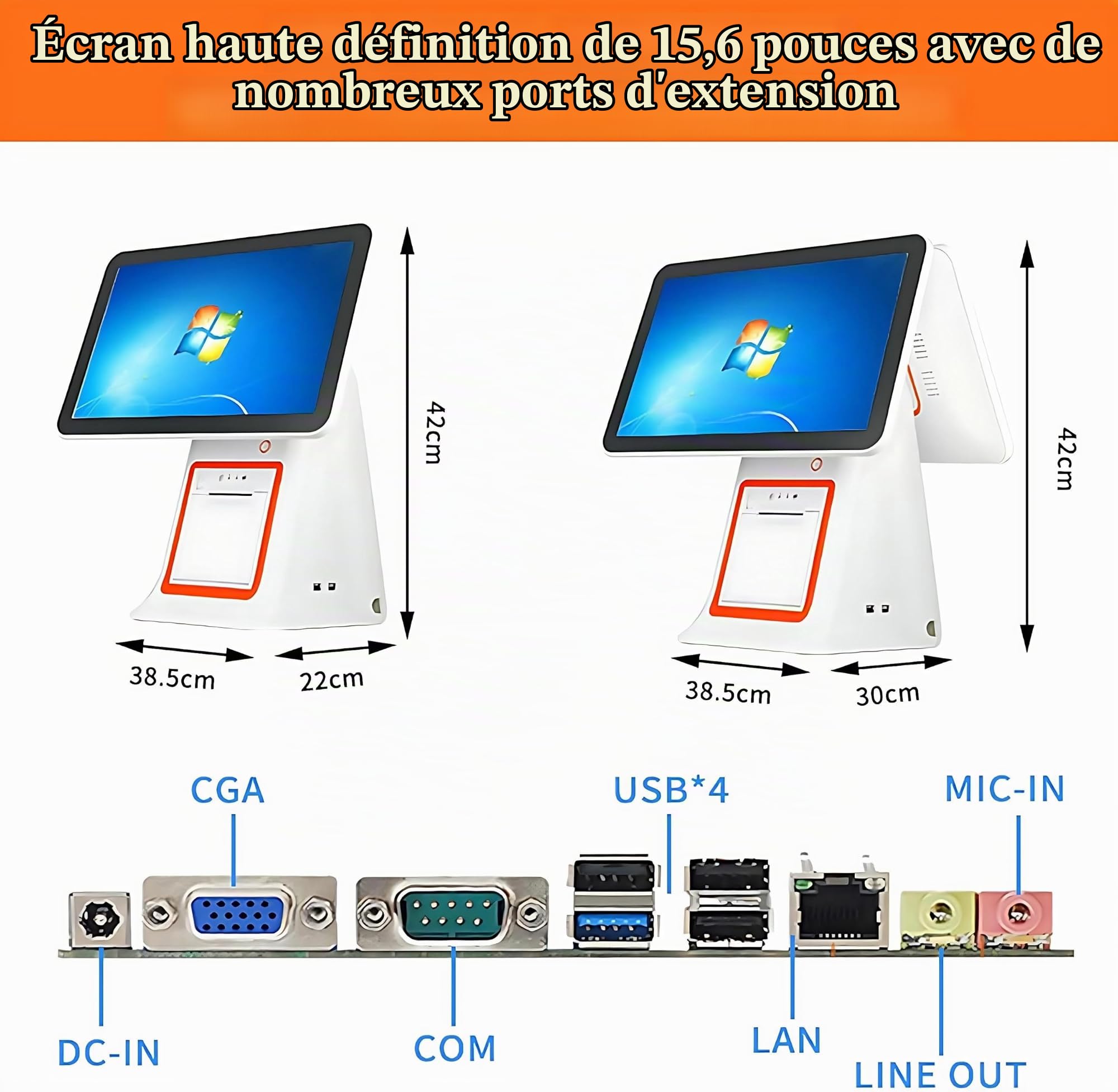 Système de Point de Vente (PDV) pour Petites Entreprises, Caisse enregistreuse Tout-en-Un avec Double écran Tactile, Lecteur de Codes-Barres, imprimante, tiroir-Caisse