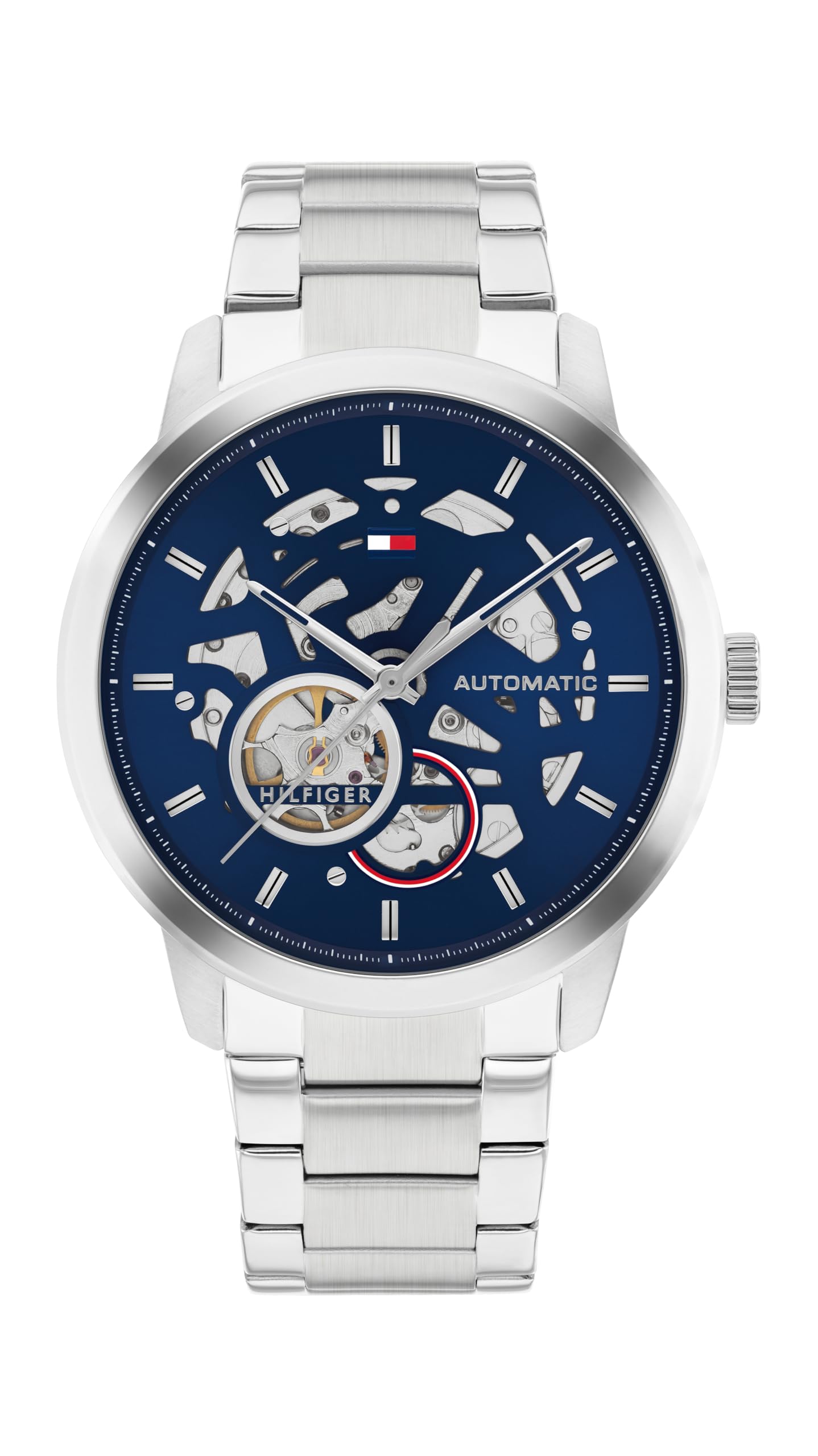 Tommy Hilfiger Men's Automatic Watch, Stainless Steel Bracelet, Water Resistant 5 ATM, Modern Stylish Timepiece, Gift for Him, 43mm