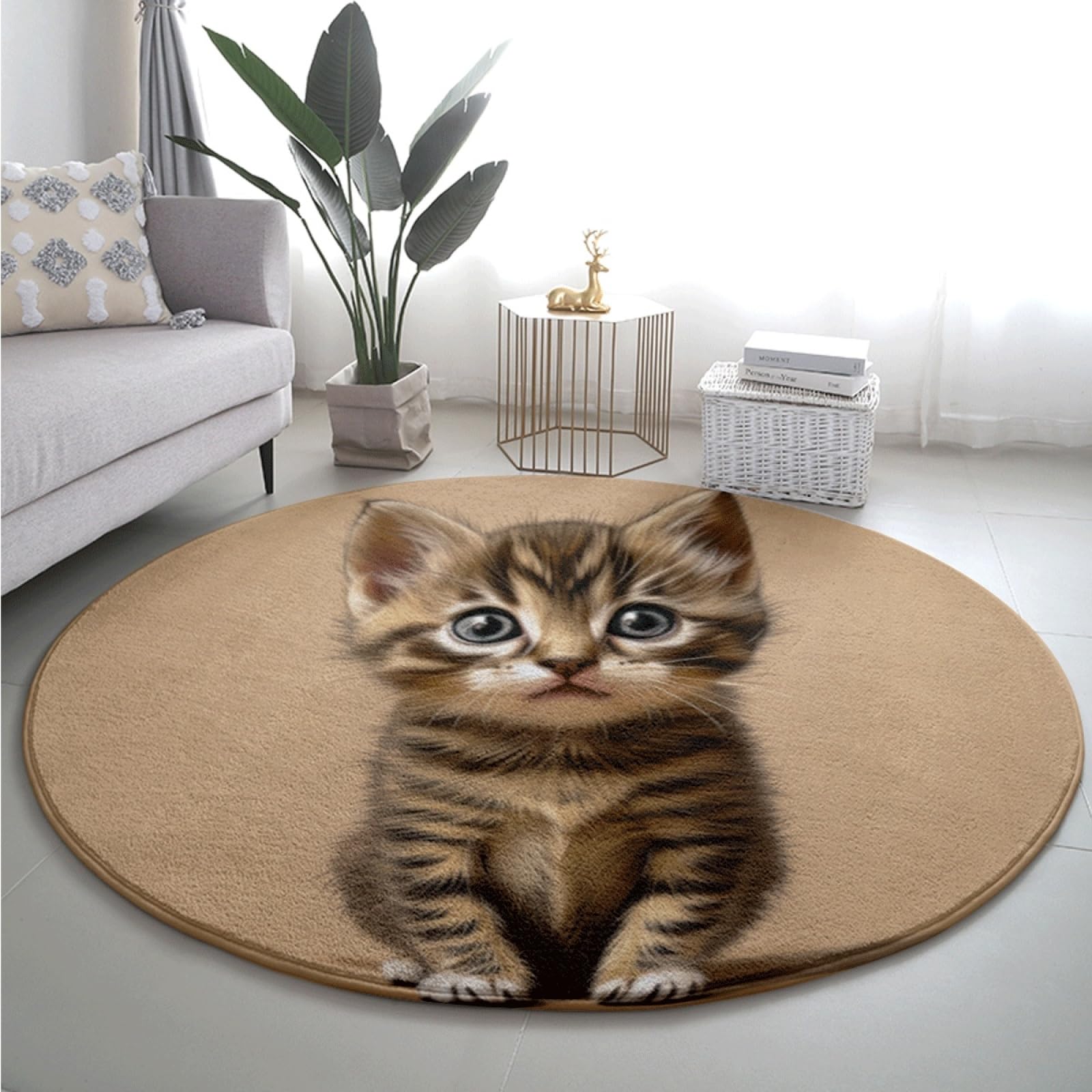 Tapis de salon antidérapant et doux en peluche courte lavable