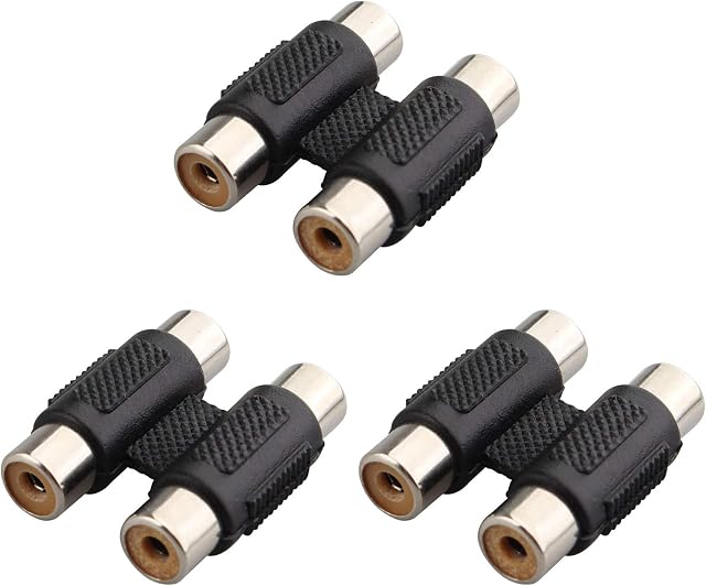 Jopto 3PCS Twin RCA Phono Joiner Double Female Straight Connector Dual RCA Female to Female Coupler Audio Extension Adapter for Record Player CD MP3 Reciever Amplifier Stereo Phono Cable Black