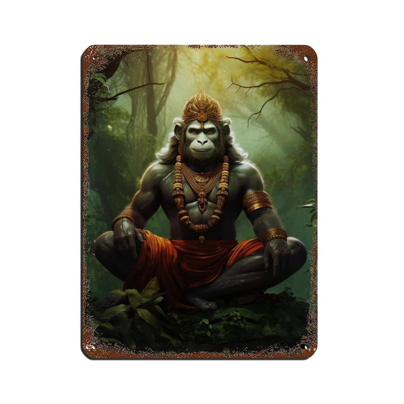 Hanuman Art-Hindu Art Retro Poster Metal Tin Sign Chic Art Retro Iron Painting Bar People Cave Cafe Family Garage Poster Wall Decoration 12x16inch(30x40cm)
