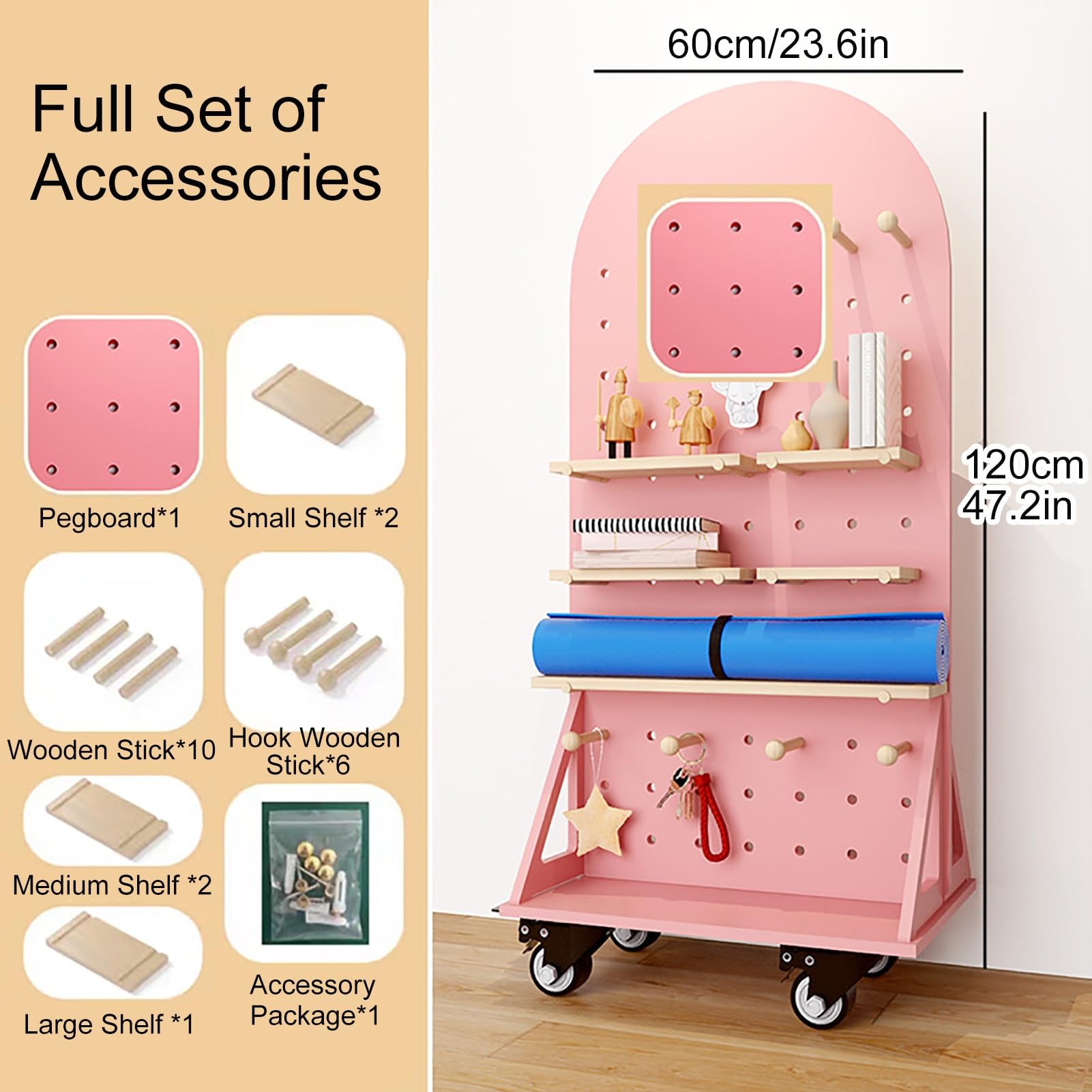 Lochplatte Holz, Beweglich Pegboard Mit Rollen, Werkzeugregal, 120×60 cm Lochblech für Zuhause, Büro, Handwerk (Color : Green, Size : With casters)