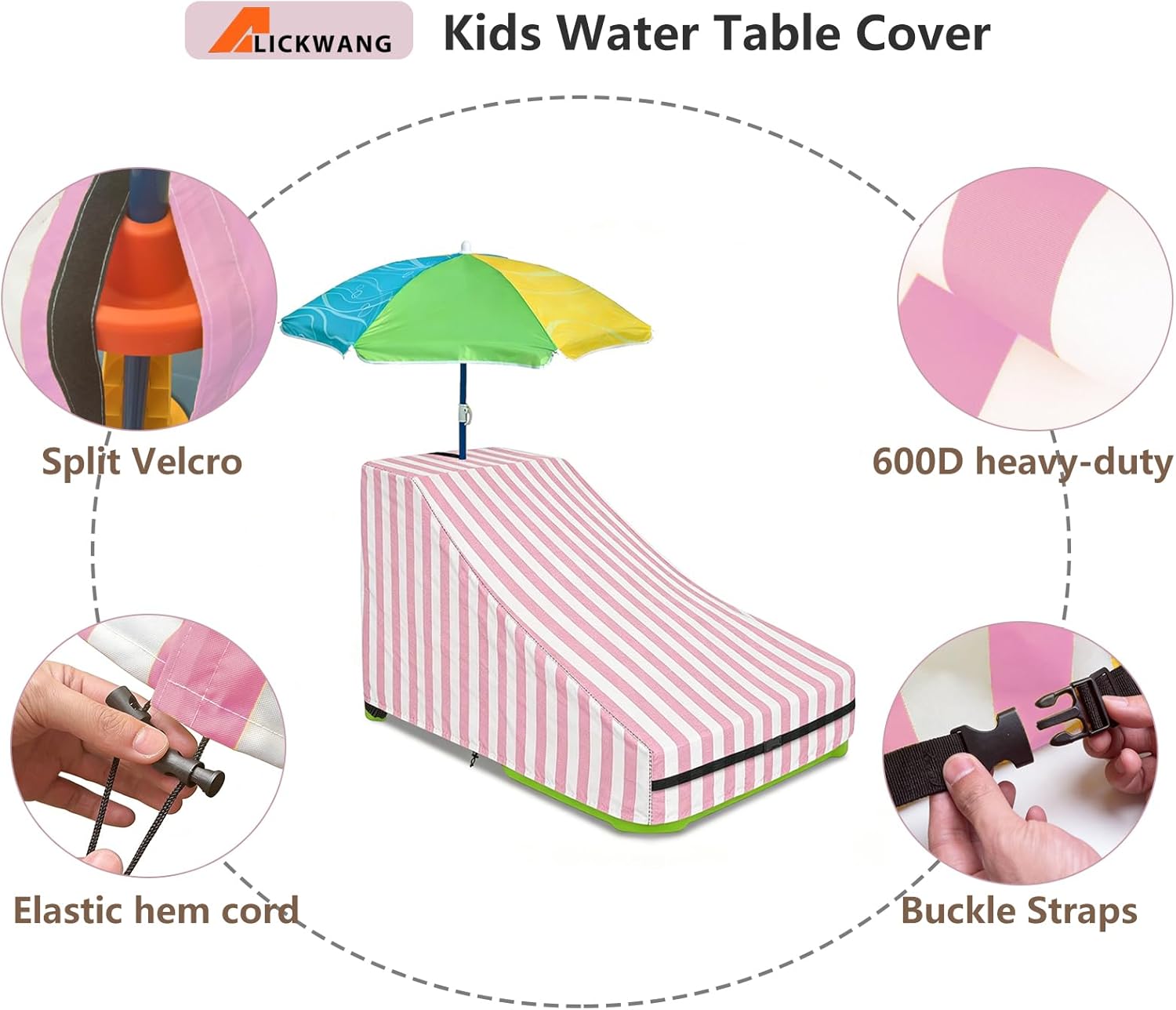 Kids Water Table Cover,Outdoor Heavy Duty 600D Waterproof Toddler Water Play Table Cover,Compatible with Waterpark Wonders Two-Tier Water Table Pink