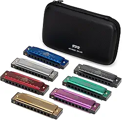 JDR Conjunto de 7 gaitas (chave C, D, E, F, G, A e Bb), 10 furos 20 tons de harpa azul boca diatônica gaita com capa protetora de EVA para adultos, crianças, iniciantes e profissionais, presente