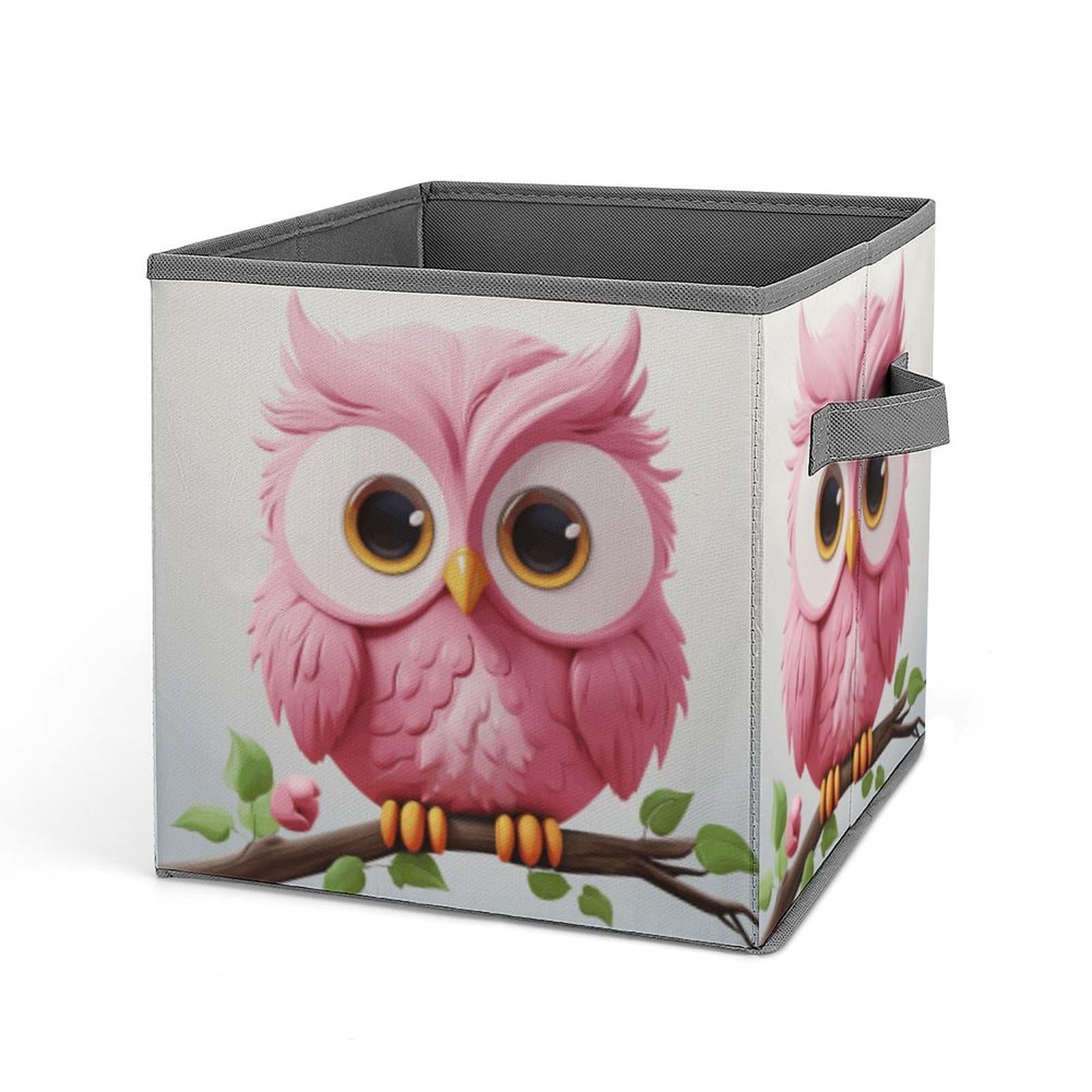 VstaDank A Pink Owl Storage Bin Collapsible Storage Cubes Organizer Oxford Cloth Storage Box with Dual Handles Large Stackable Closet Storage Bins for Sheets Hat Sweater