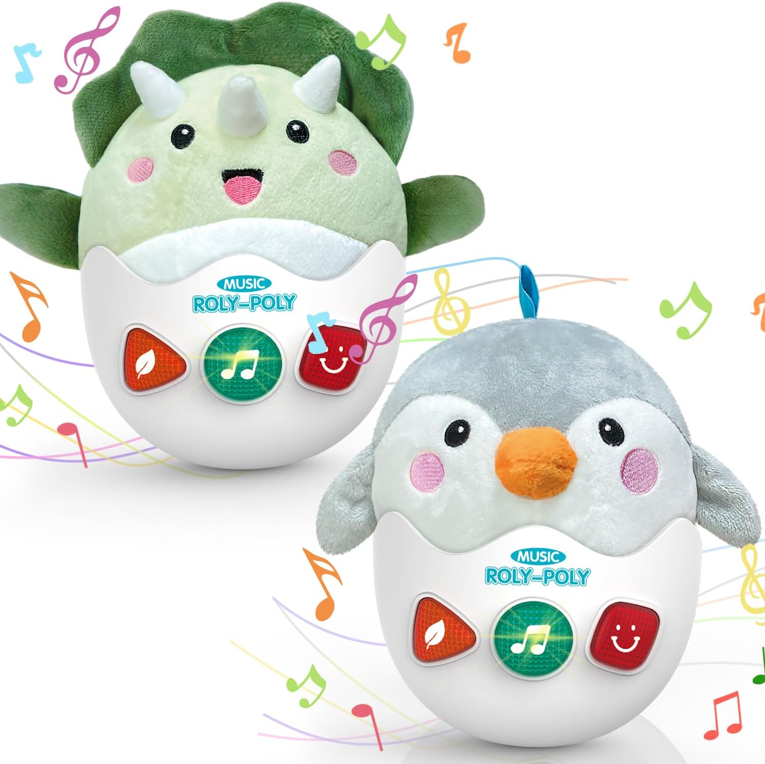 Baby Toys 0-6-12 Months, Plush Musical Toys, Cute Stuffed Animal Infant Toys with Light & Sounds, Roly-Poly Sensory Toy Birthday Gift for Newborn Boys & Girls
