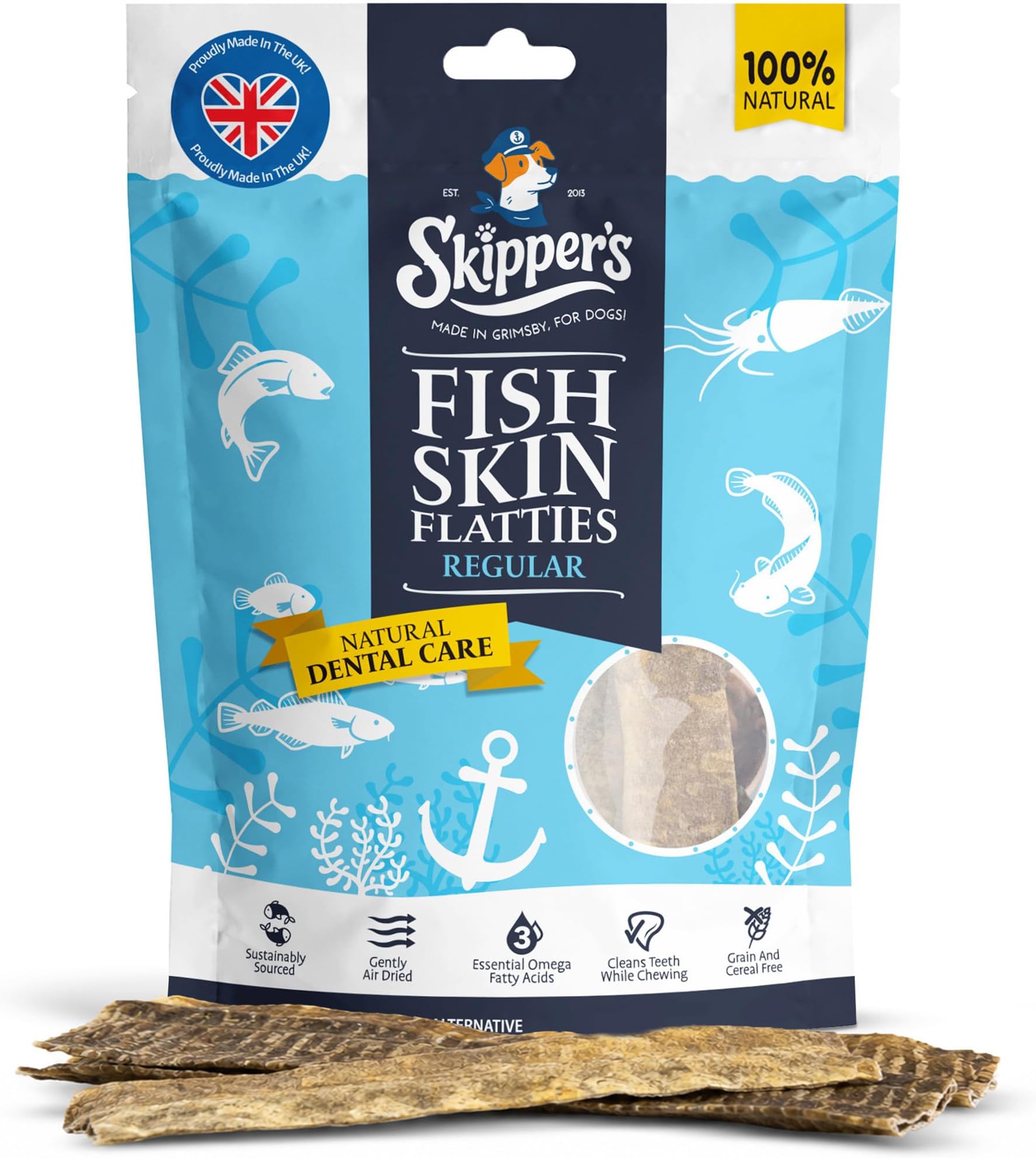 SKIPPER'S Fish Skin Flatties Dog Chews,Regular 200g Air-Dried, High Protein