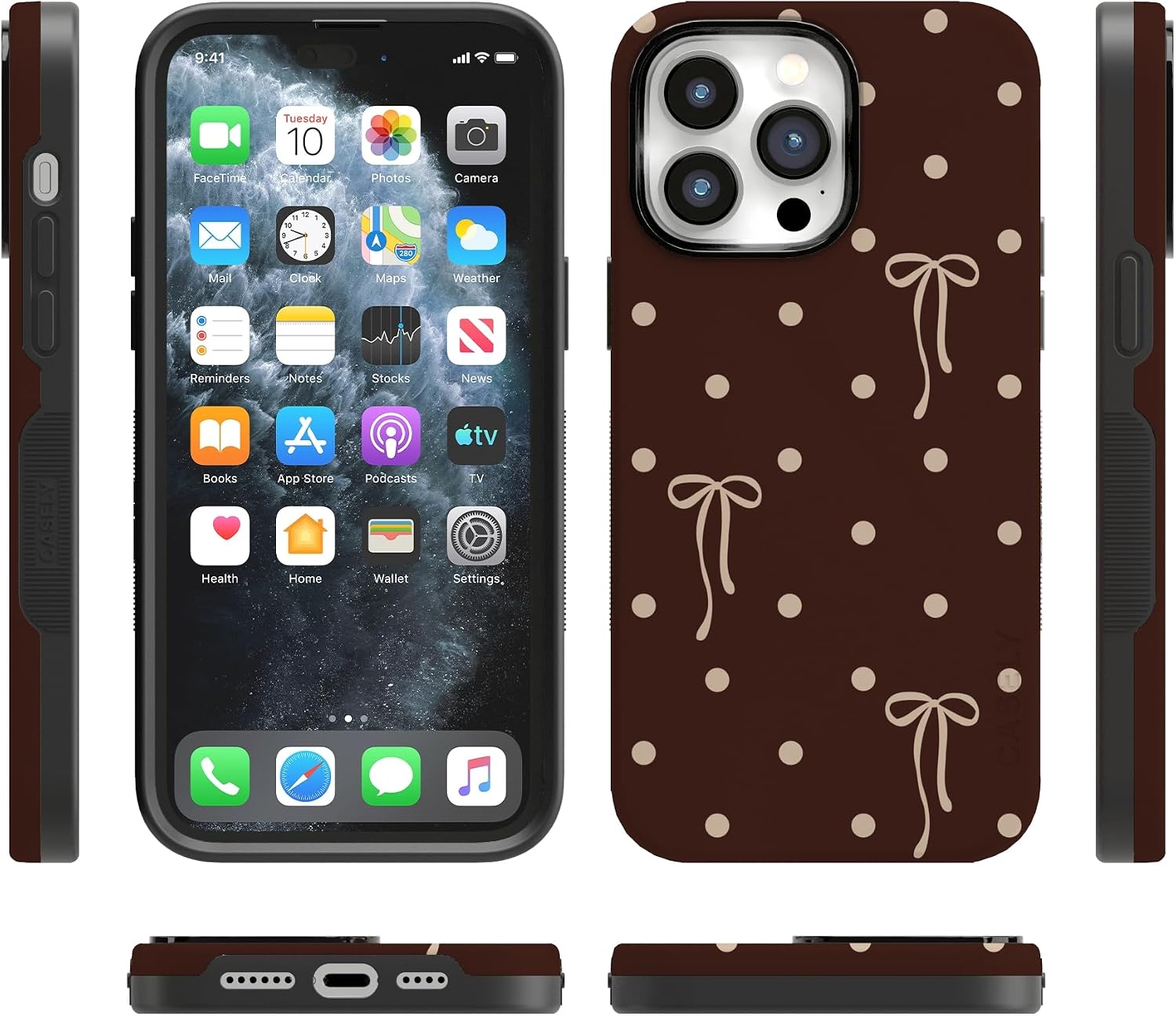 Casely iPhone 14 Pro Max Case | Teddy Bows | Brown Polka Dot | Bold Protective Design | MagSafe Compatible Design