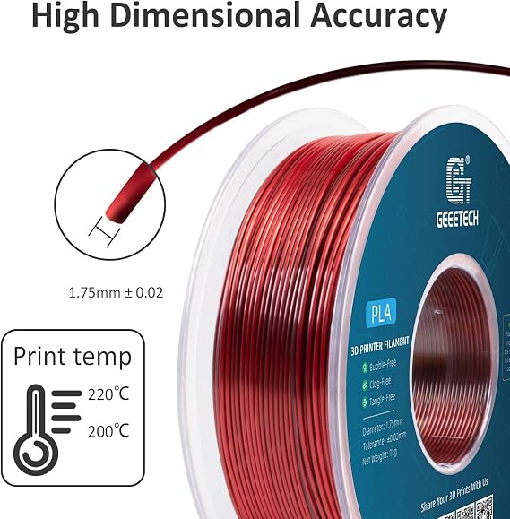 GEEETECH Silk Dual Colour Filament 1.75 mm 1 kg/Spool for 3D Printers Silk Black and Red