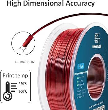 GEEETECH Silk Dual Colour Filament 1.75 mm 1 kg/Spool for 3D Printers Silk Black and Red