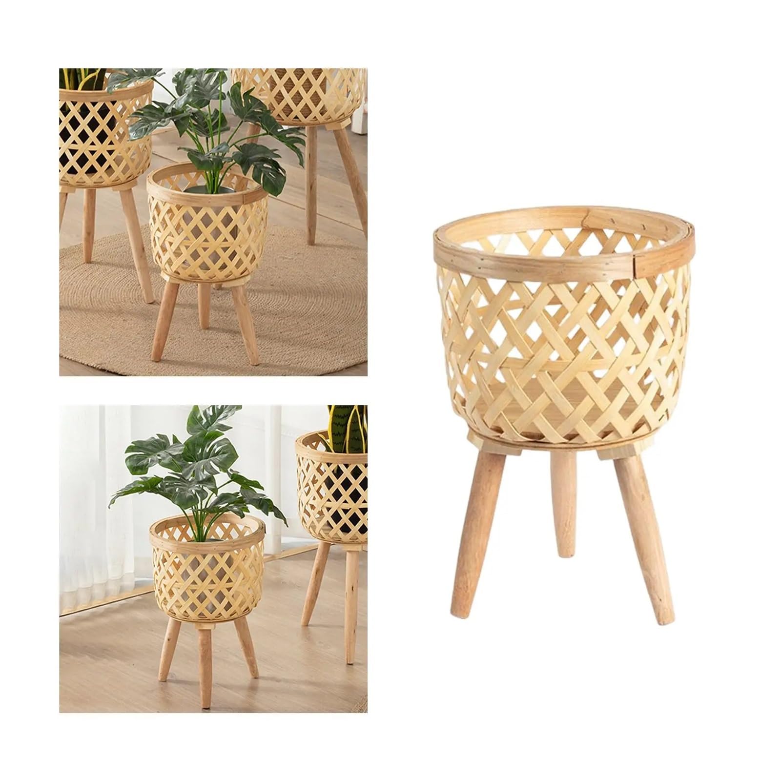 Wiklinowy kosz piknikowy, Hand Woven Wooden Flower Pot Beige 21.5x21.5x32.5cm For Indoor Outdoor Plants