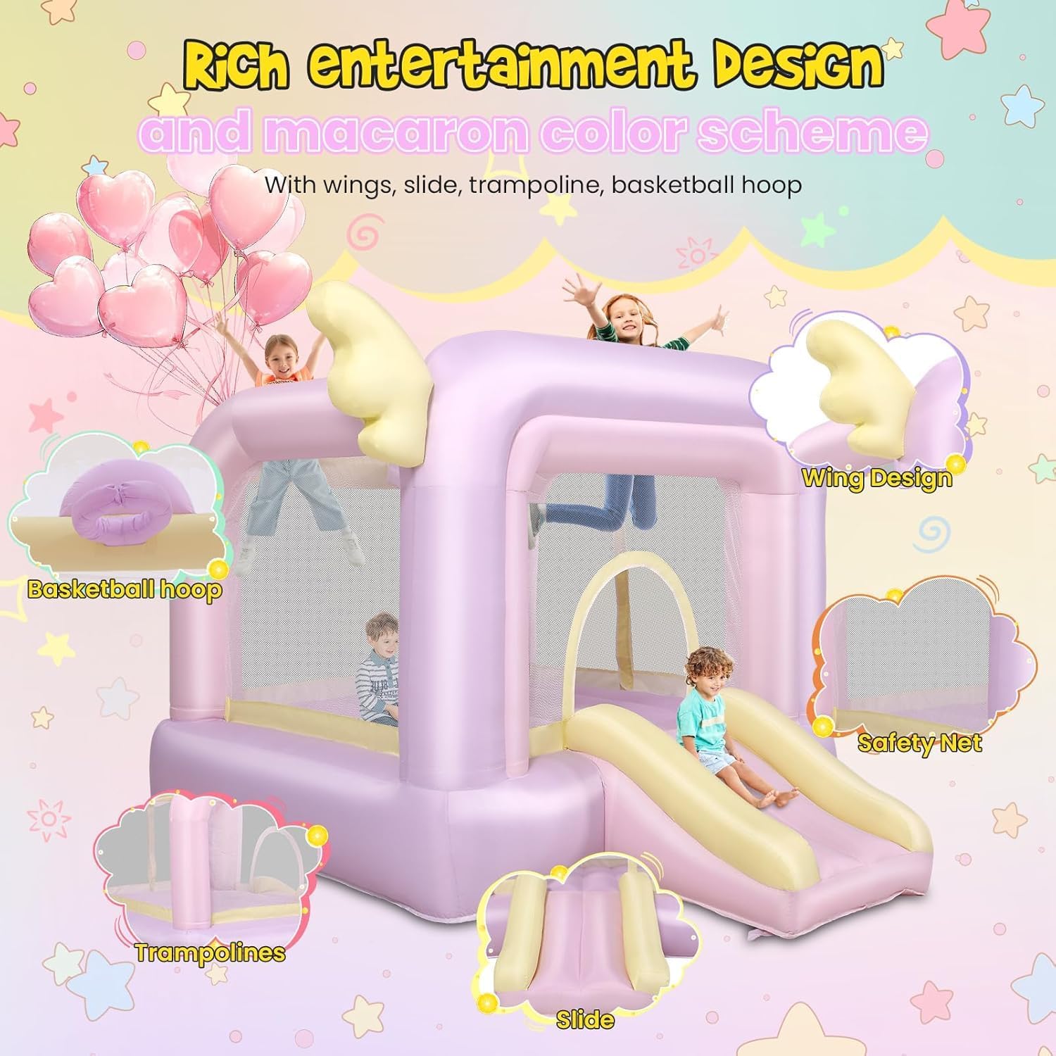Inflatable Celebration White Bounce House for Kids with UL Blower-Portable,Dreamy White 3in1 Bouncy Castle for Indoor Outdoor Backyard Wedding Kids Birthday Party (Pearl Fortress)