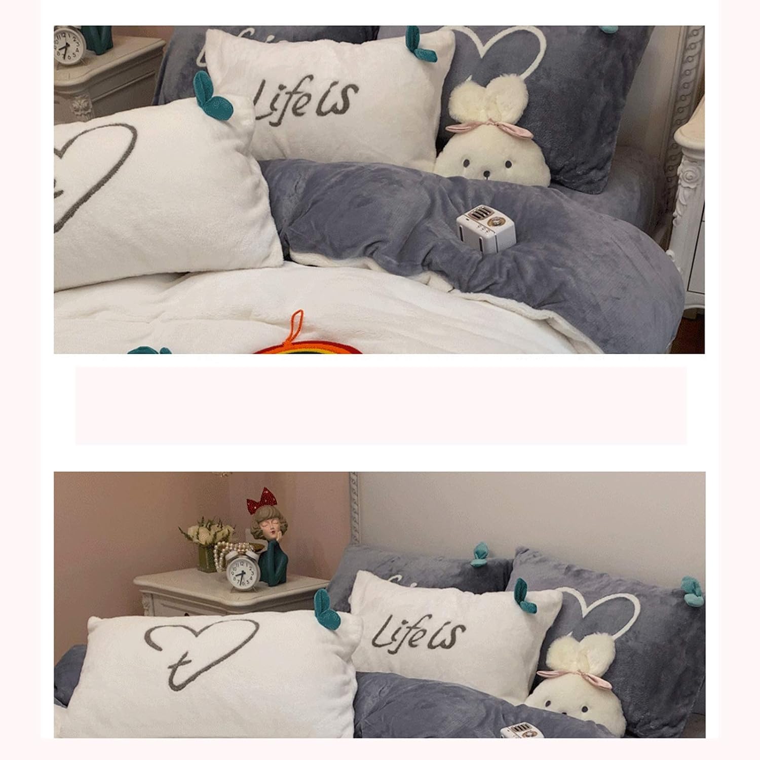 TUTU Duvet Cover Thumb Plush Four-Piece Thickened Thick Warm Winter Coral Swiss Drades Double Sided Flannel Duvet Cover Bedding Duvet Cover