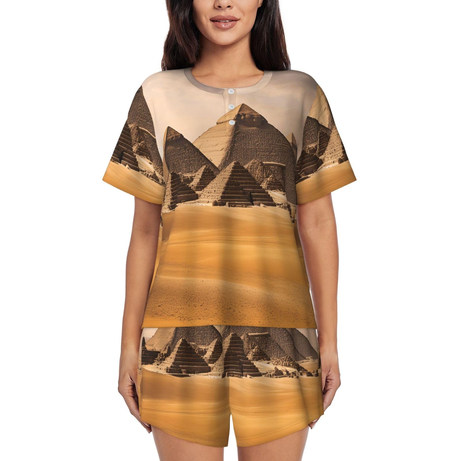 Pijama de manga corta diseño de pirámides Egipto fresco y ligero 8