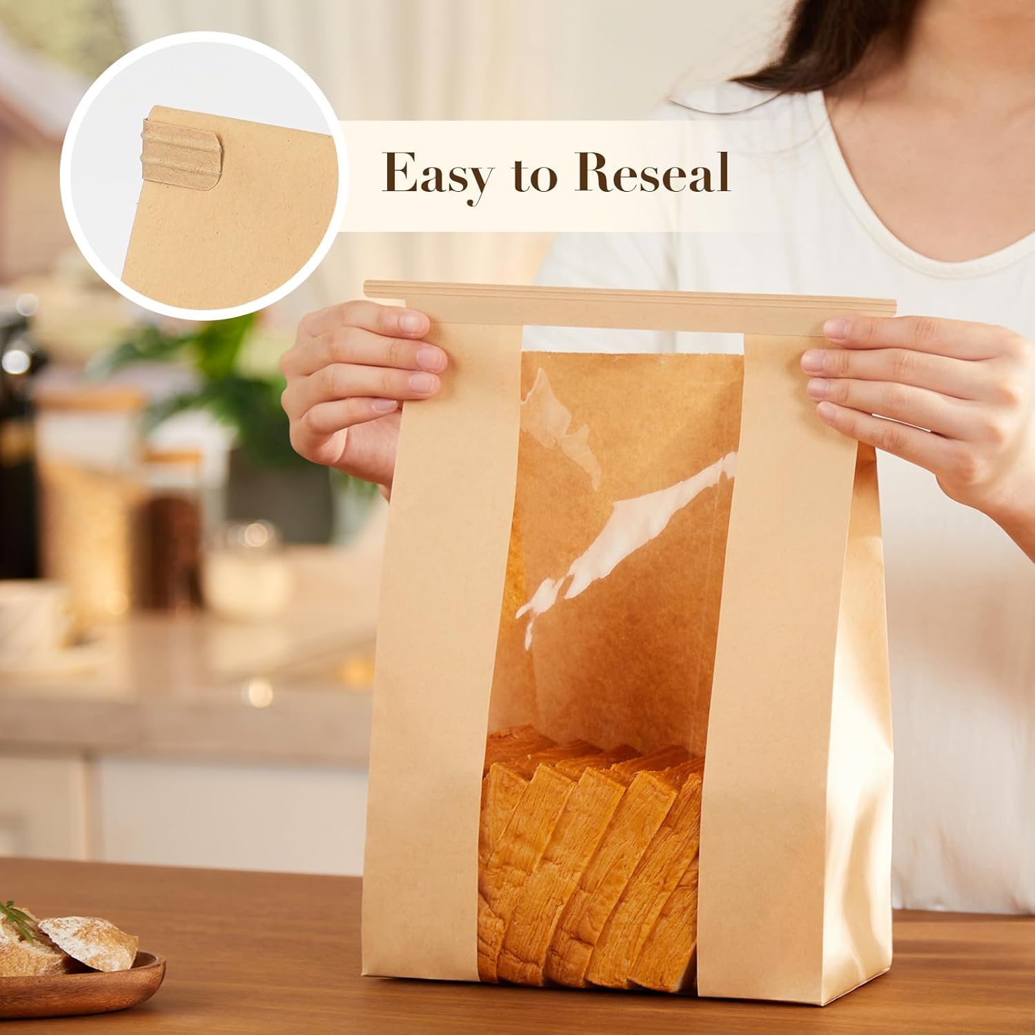 200 Pack Paper Bread Bags with Tin Tie Tab for Homemade Bread, Large Bakery Bag with Window Round Sourdough Loaf Bags for Bake Sale and Gift Giving (8.3x3.5×13 Inches) | Grease Resistant