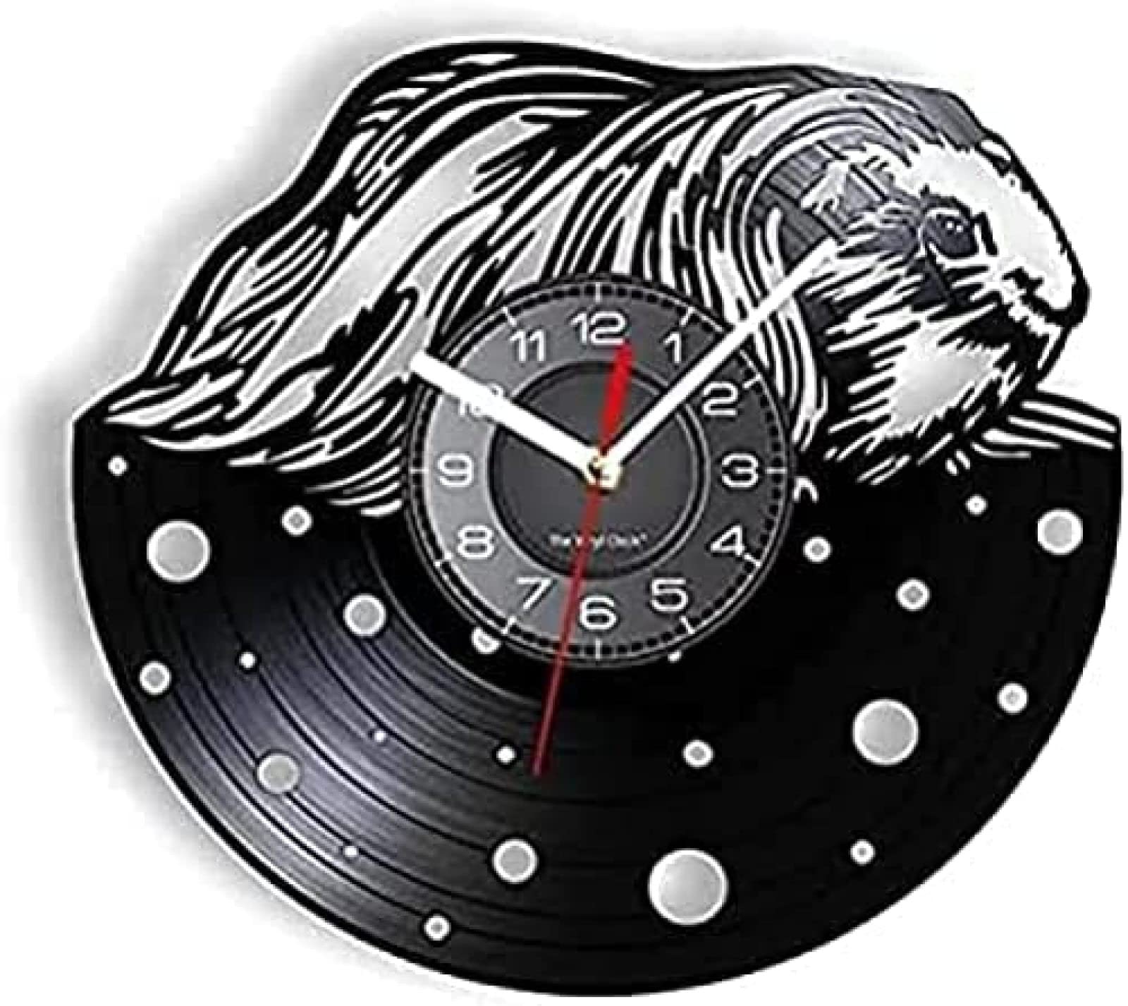 Horloge murale cochon d'inde en vinyle de 30 cm pour décoration de maison rétro