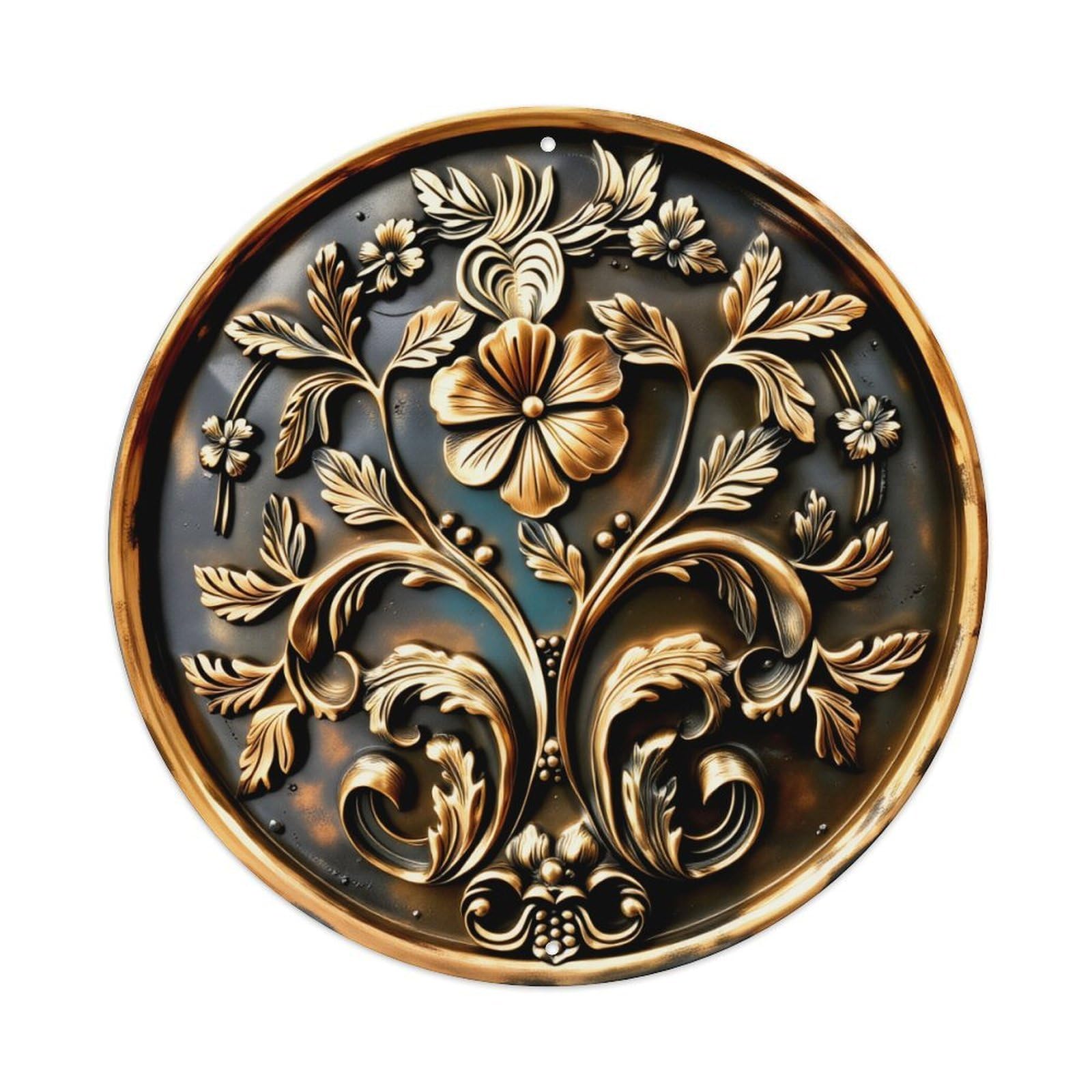 Floral Vine Scroll Design Pattern Round Tin Sign Retro Metal Sign for Cafe Bar Pub Home Game Room Gym Club Wall Decoration Vintage Metal Poster 8x8 Inch