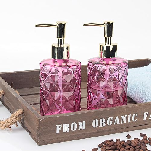 Miniatura 2 de Dispensador de jabón con bomba, dispensador de jabón con patrón de diamante para encimera de cocina, baño, accesorios de baño rosa intenso (paquete