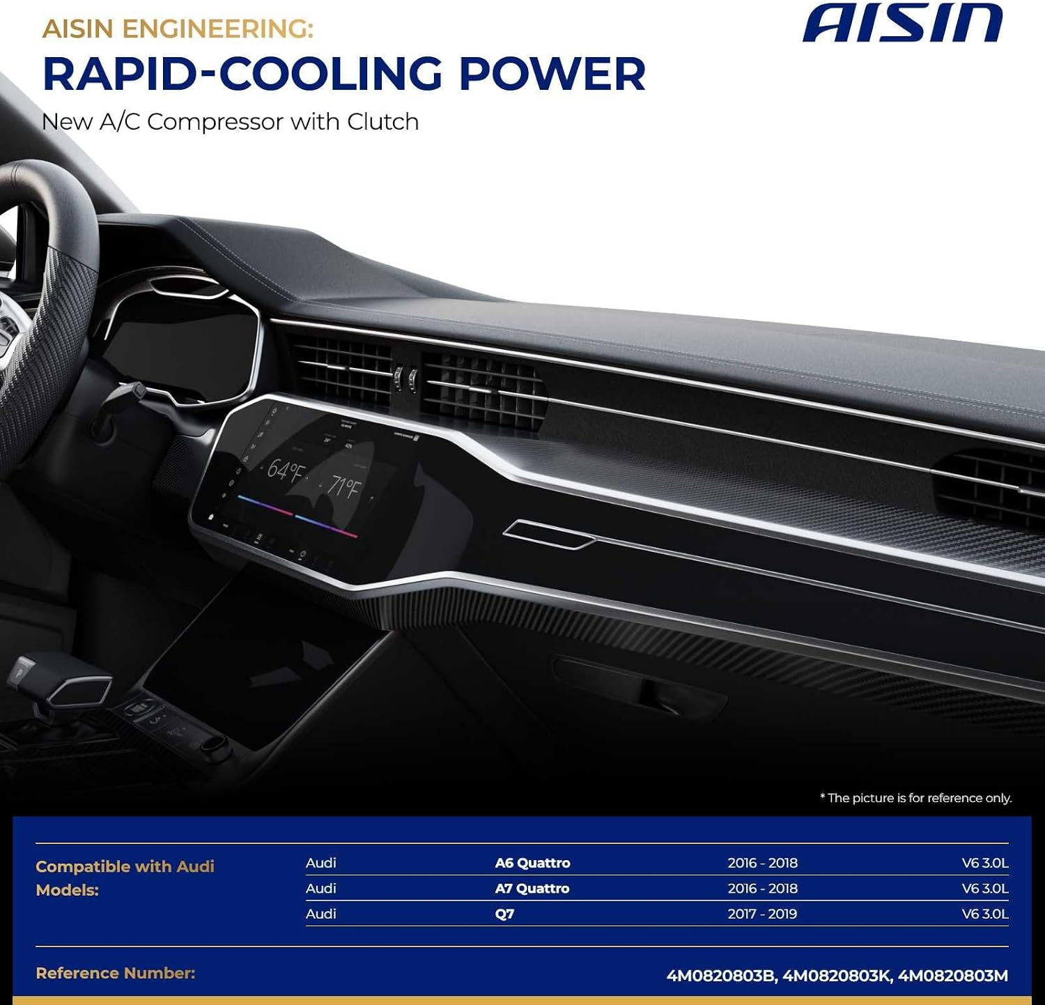 AISIN AFTERMARKET ACCVG-01006 Air Conditioner AC Compressor - Compatible with Audi Q7 2017-2019 3.0L, A6 Quattro 2016-2018 3.0L, A7 Quattro 2016-2018 3.0L - with 6-Pulley Groove, with Clutch