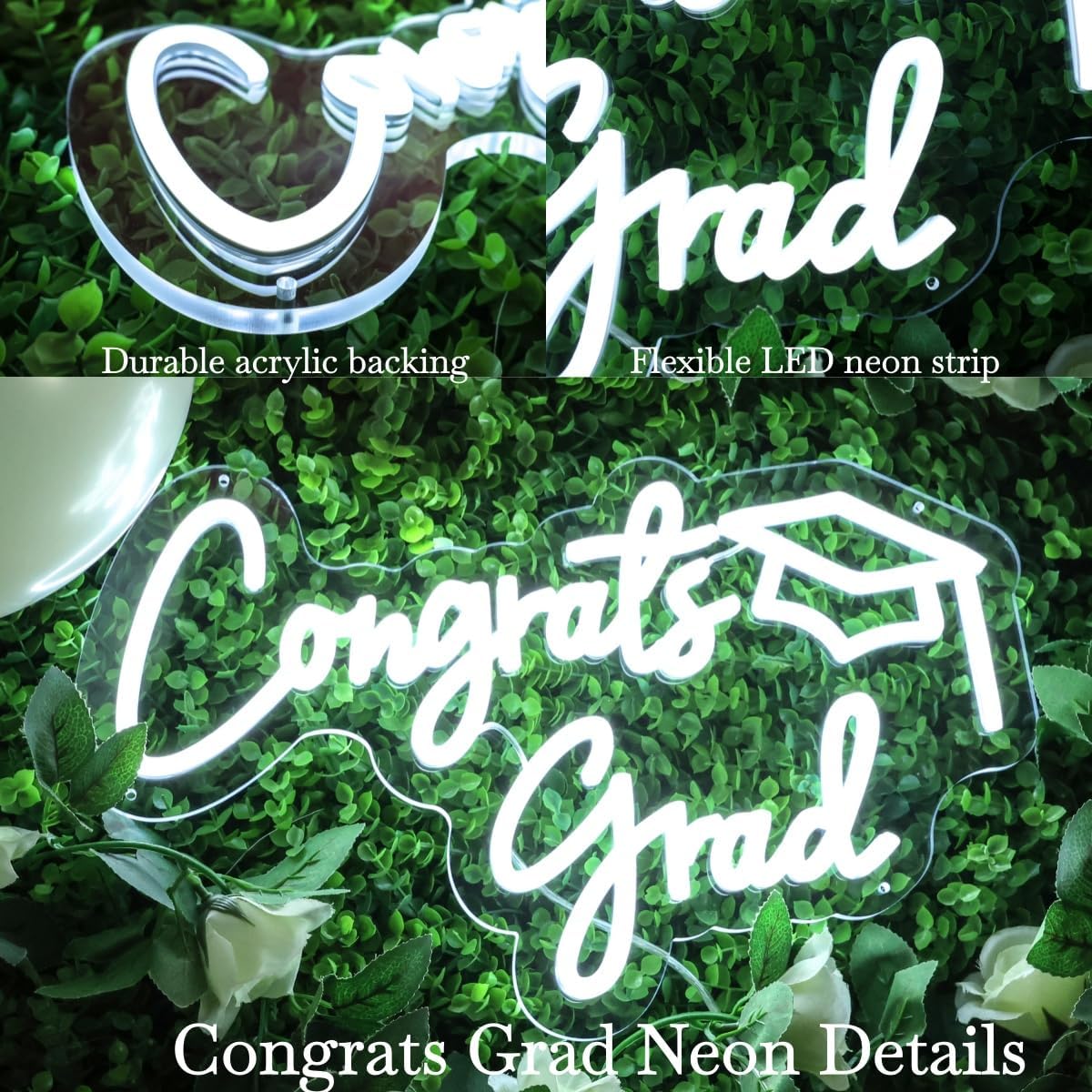 Congrats Grad Neon Sign with Graduation Cap for Class of 2026, Graduation LED Neon Sign for Wall Decor for Party, Classroom, Celebration, Backdrop, Gifts Dimmable