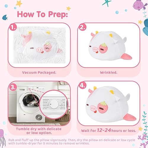 Miniatura 7 de Linda almohada de peluche de ballena, juguete de peluche de vaca fresa kawaii, almohada de peluche suave, regalo de felpa de cumpleaños para niños y