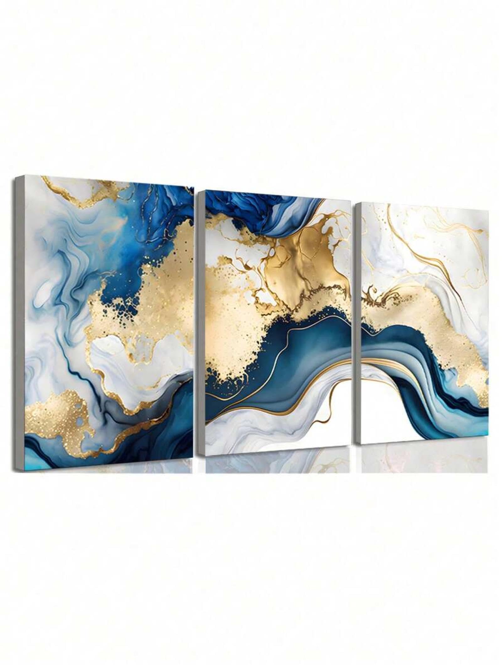 Peinture sur feuille d'or blanc et bleu TONGYINLI triptyque luxe - 8