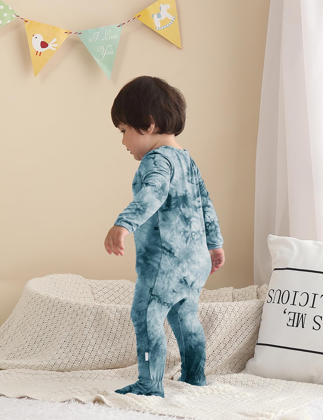 Jimonda Baby Girls Boys Footed Pajamas,Rayon From Bamboo,2 Way Zipper Long Sleeve Soft Sleeper Pjs,Infant Tie-dye Romper