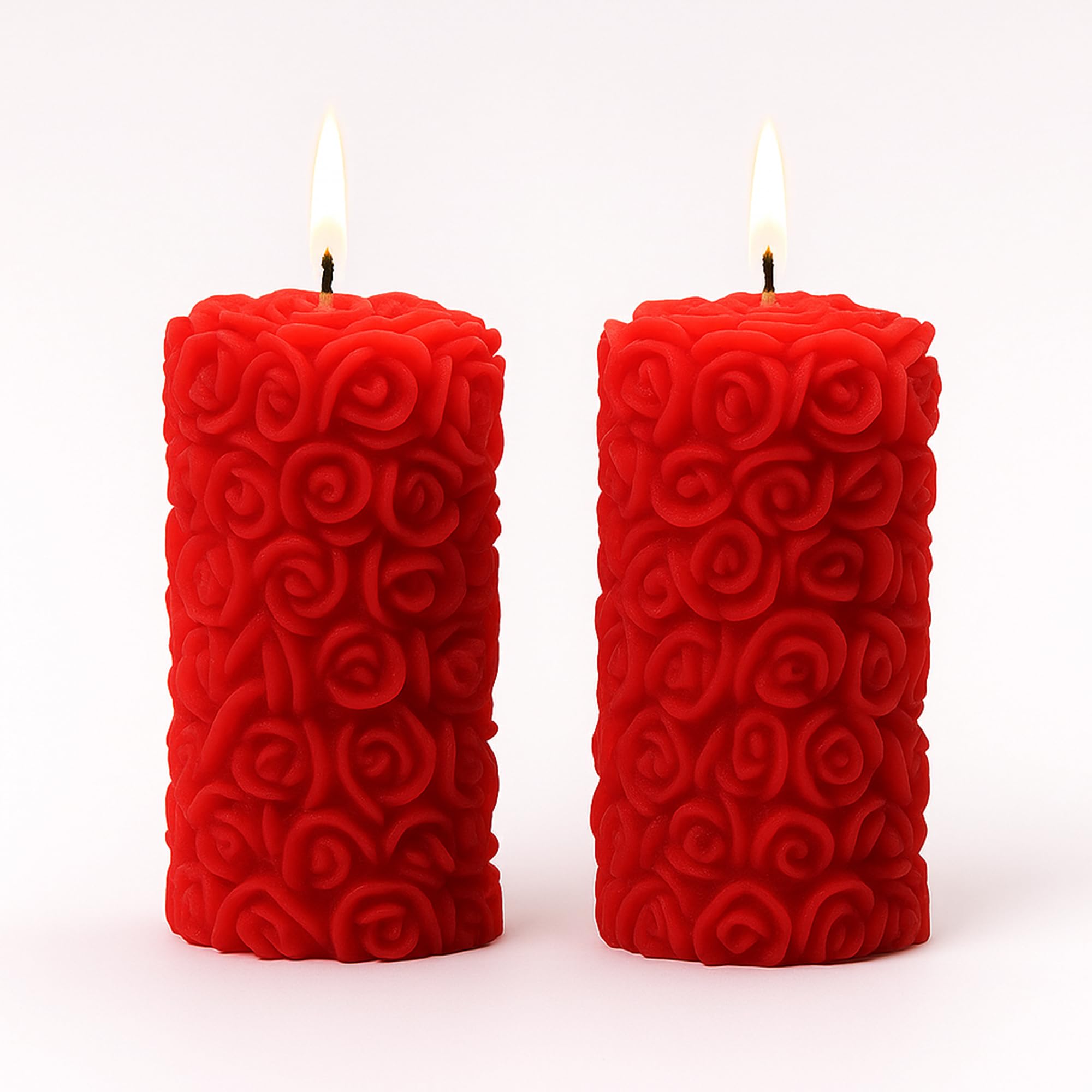 Rose Pillar Scented Candles – Set of 2 Red Decorative Wax Candles for Home Décor & Gifting | Long-Lasting Floral Aroma | Romantic Ambience for Living Room & Bedroom (Rose)-image-23