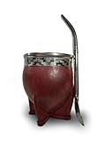 Premium Yerba Mate Gourd (Mate Cup) - Uruguayan Mate - Argentinian Yerba Mate Set - Leather Wrapped - Includes Stainless Steel Bombilla (Imperial) (Brown/SQUARED)