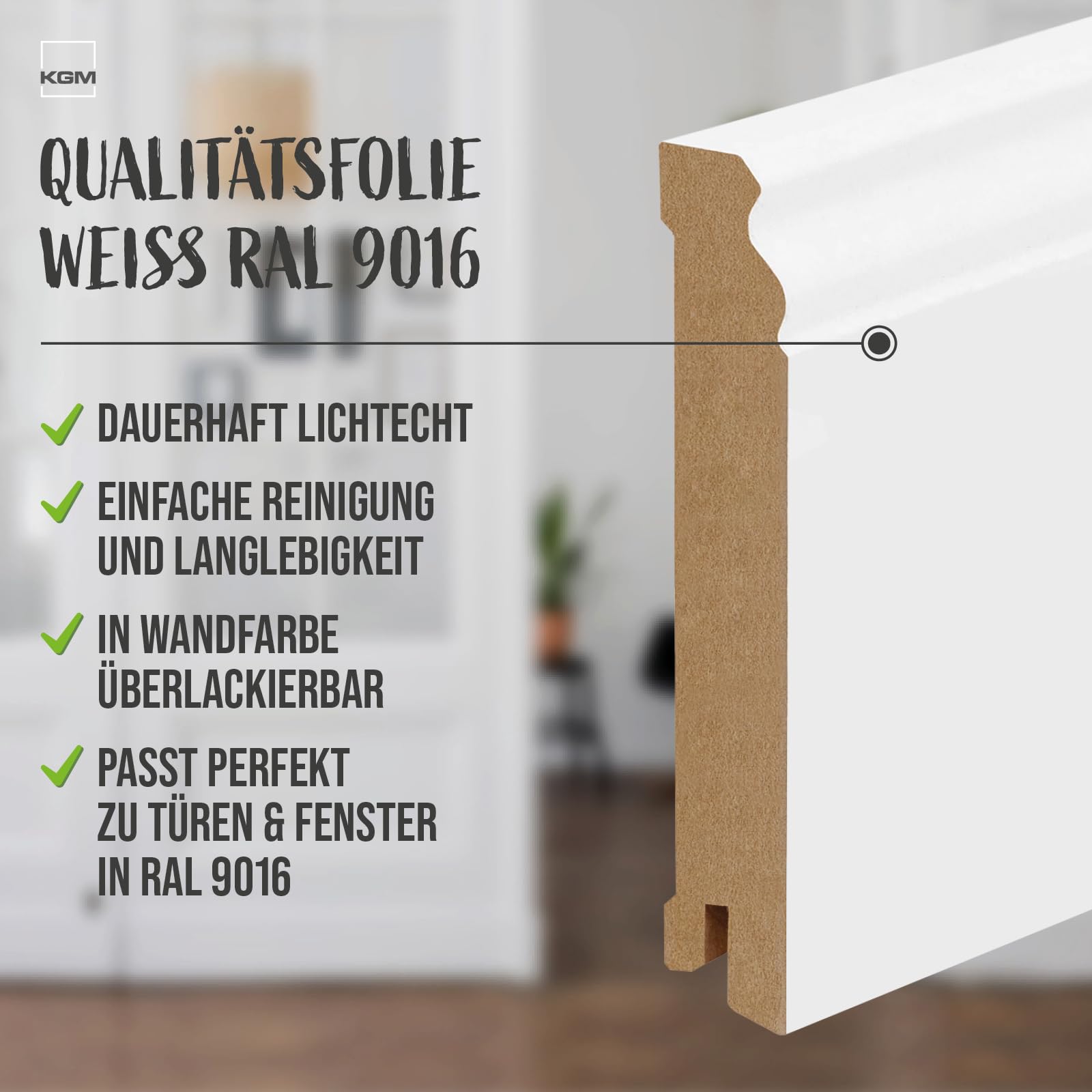 KGM Hamburger Sockelleiste Altberliner Profil Weiß folierte MDF Fußbodenleiste 2400 x 19 x 100 mm 10 Stück 24 Meter