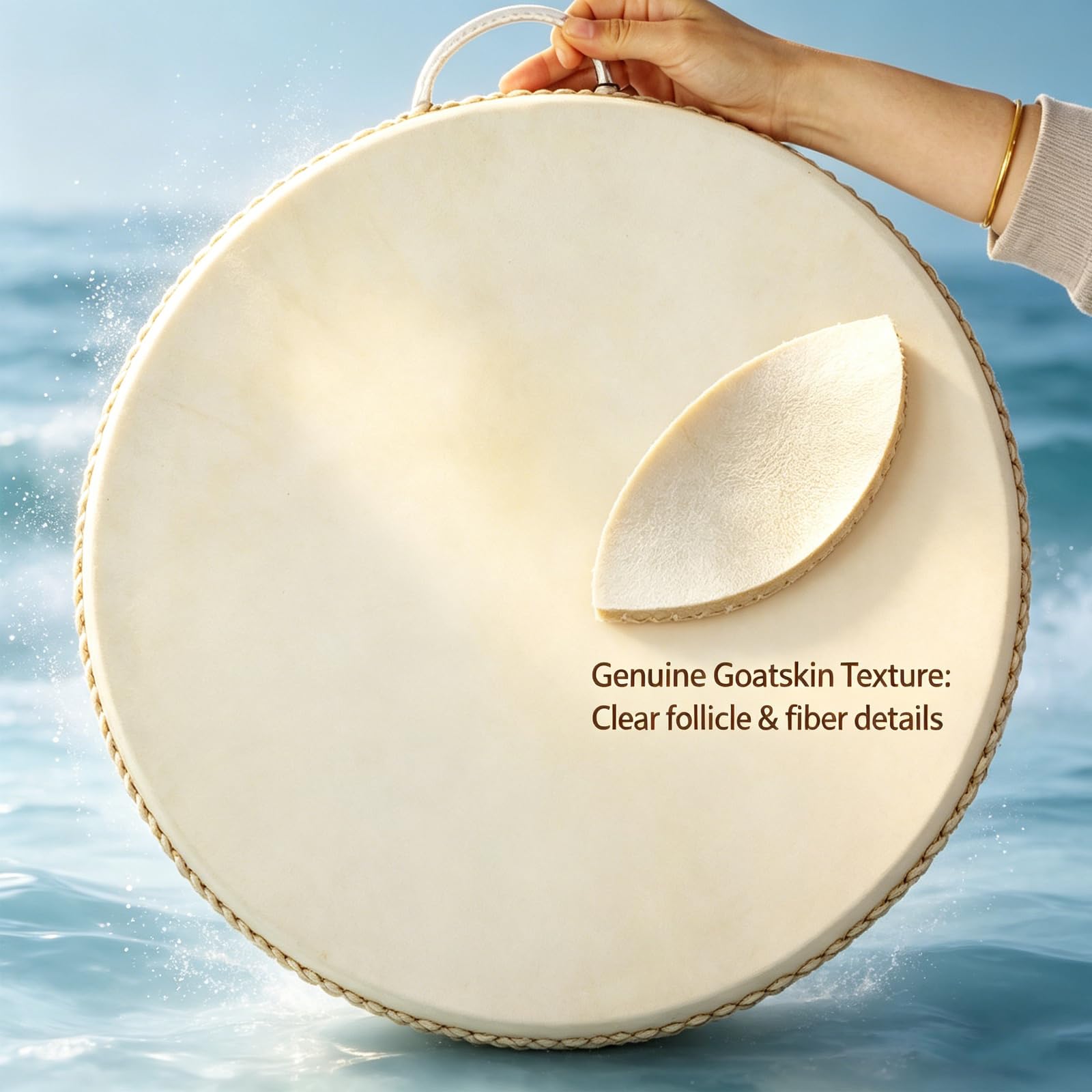 Tambour Océanique, Instrument De Percussion, Peau De Mouton Double Face, Cousu Main, pour Yoga, Concerts Et Mariages
