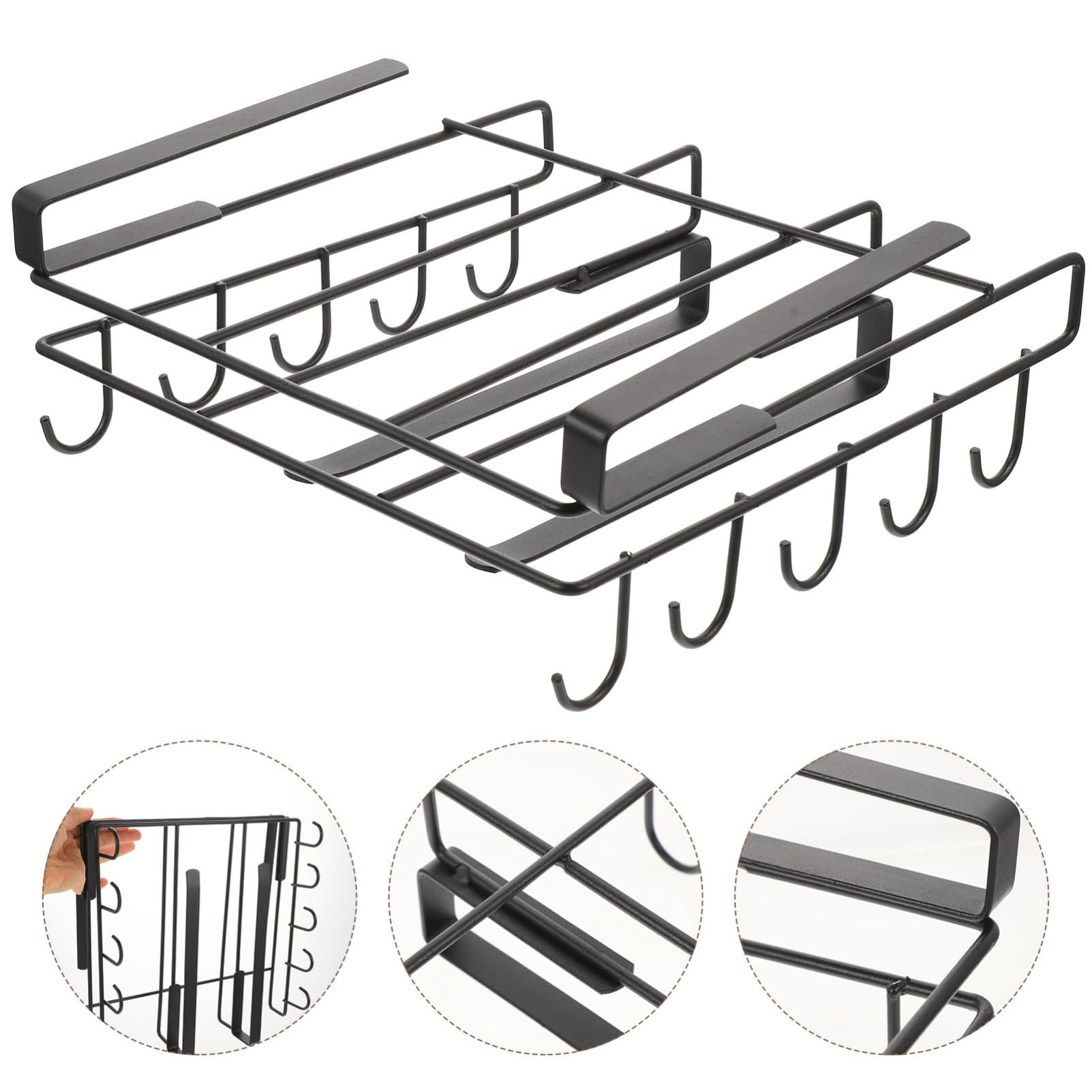 COLLBATH Organizzatore da Cucina Sospeso Nero in Acciaio al Carbonio Fondo Antiscivolo e Design Semplice, Portapentole e Porta Tazze per Cucina
